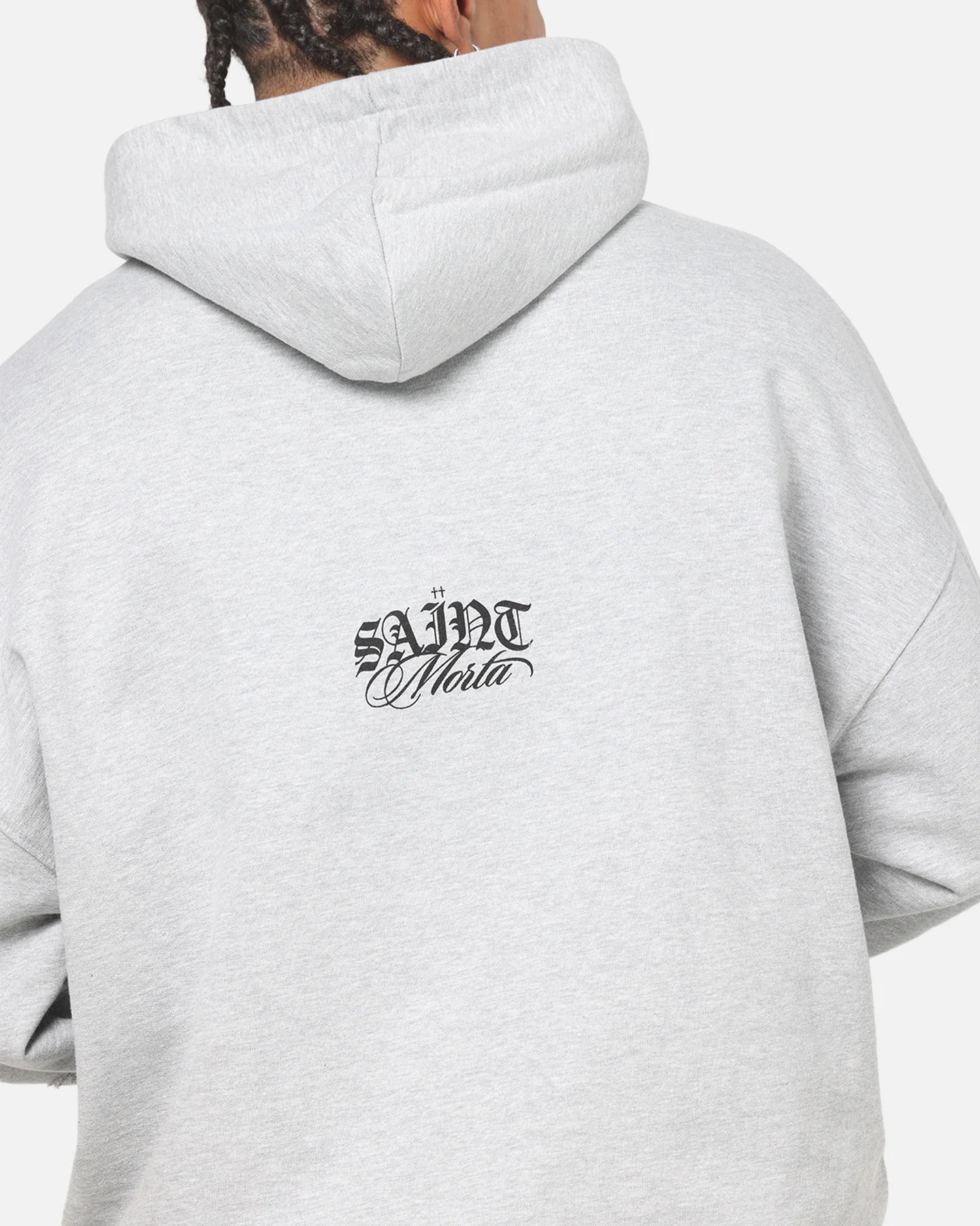 Saint Morta Distressed Hoodie Grey Marle - Image 8