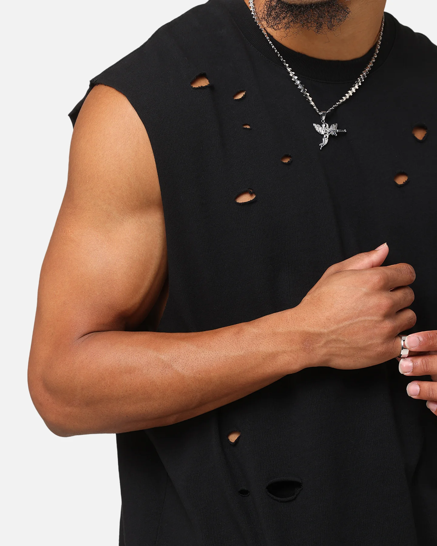 Saint Morta Distressed Oversized Muscle T-Shirt Black - Image 7