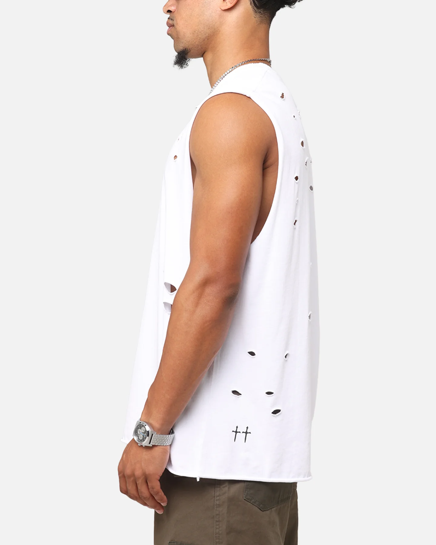 Saint Morta Distressed Oversized Muscle T-Shirt White - Image 6