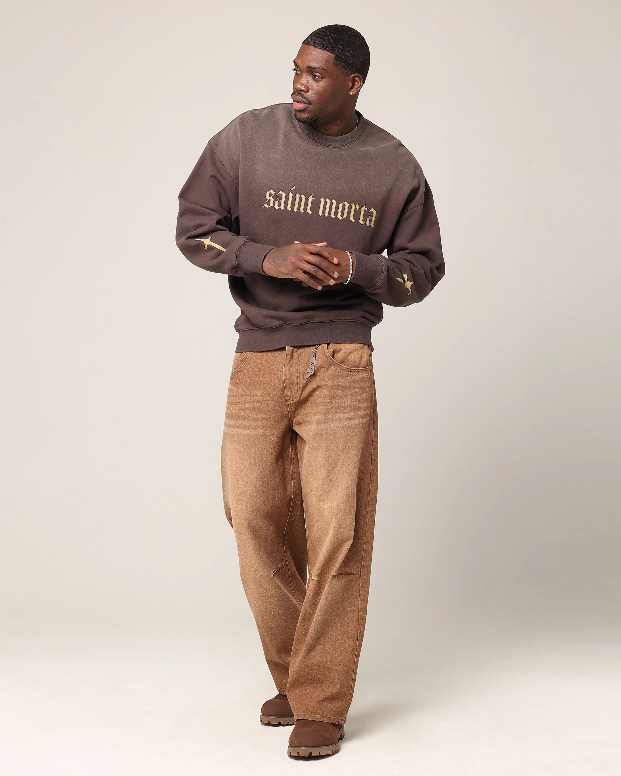 Saint Morta Divine Reverence Boxy Crewneck Brown - Image 4