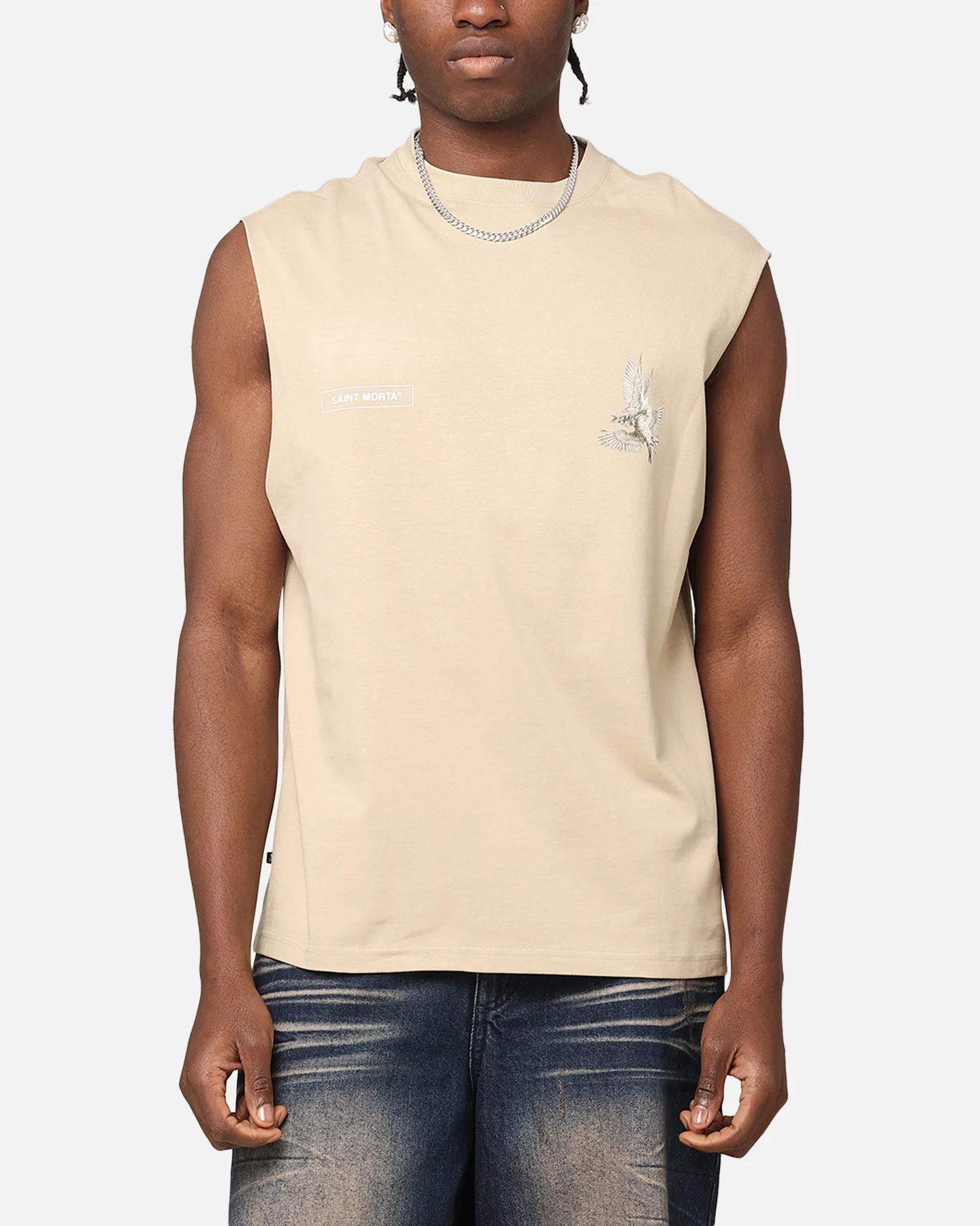 Saint Morta Doves Oversized Muscle T-Shirt Stone - Image 2