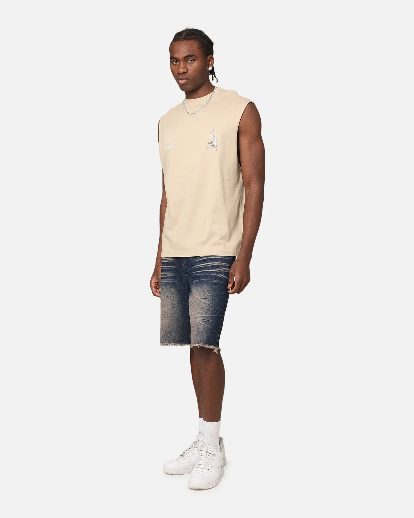 Saint Morta Doves Oversized Muscle T-Shirt Stone - Image 4
