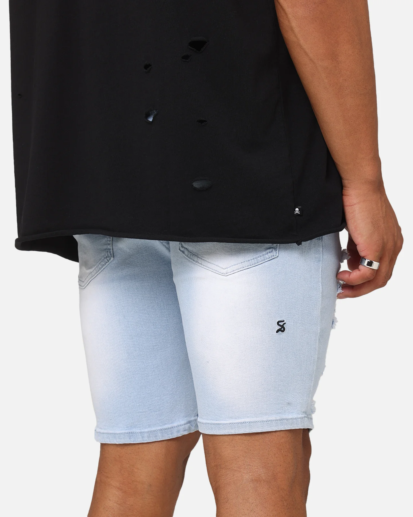 Saint Morta Dynasty Thrash V2 Denim Shorts Pale Blue - Image 4