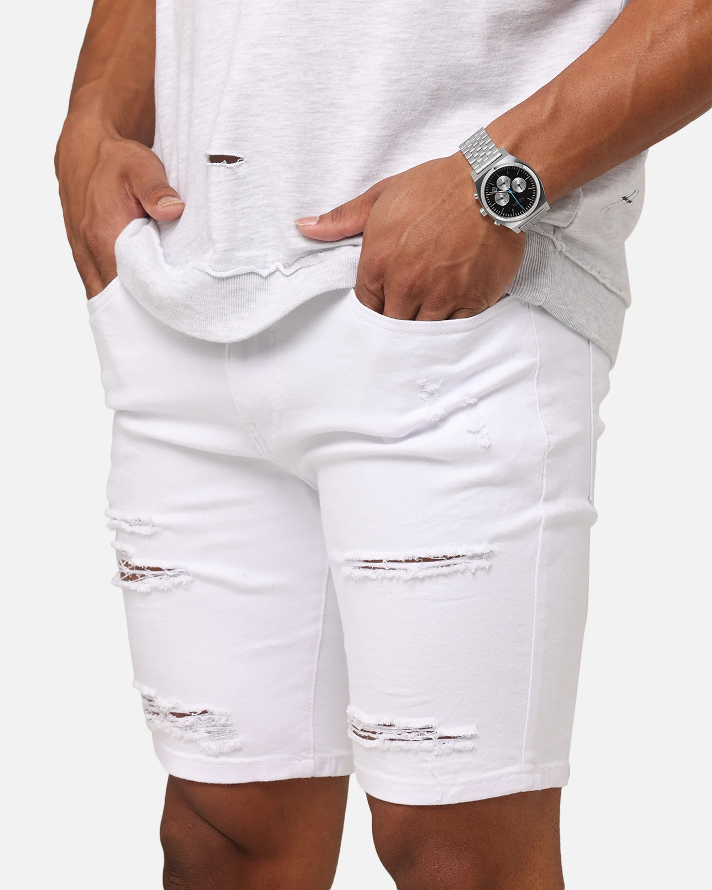 Saint Morta Dynasty Thrash V2 Denim Shorts White - Image 3