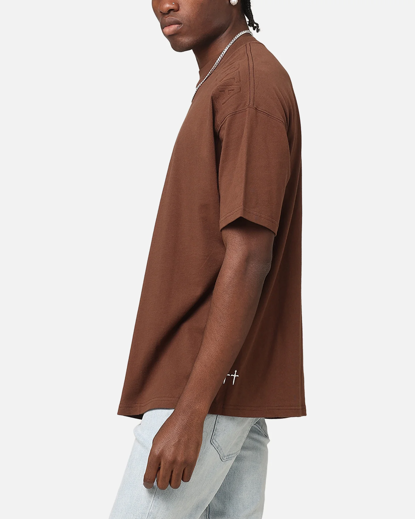 Saint Morta Emboss Boxy T-Shirt Dark Brown - Image 5
