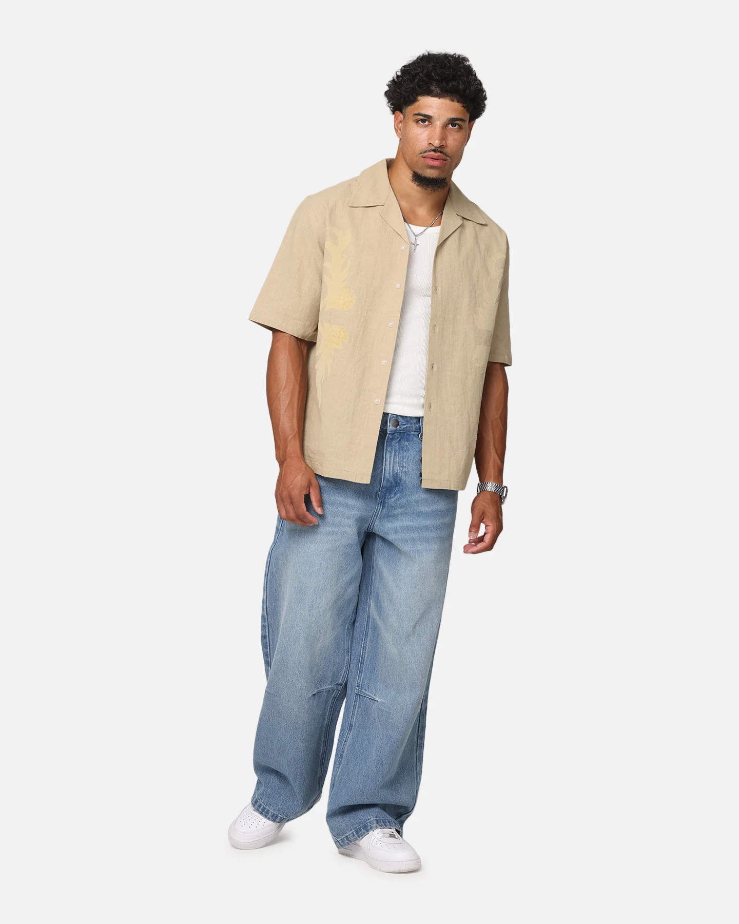 Saint Morta Flocka Button Up Shirt Tan - Image 2