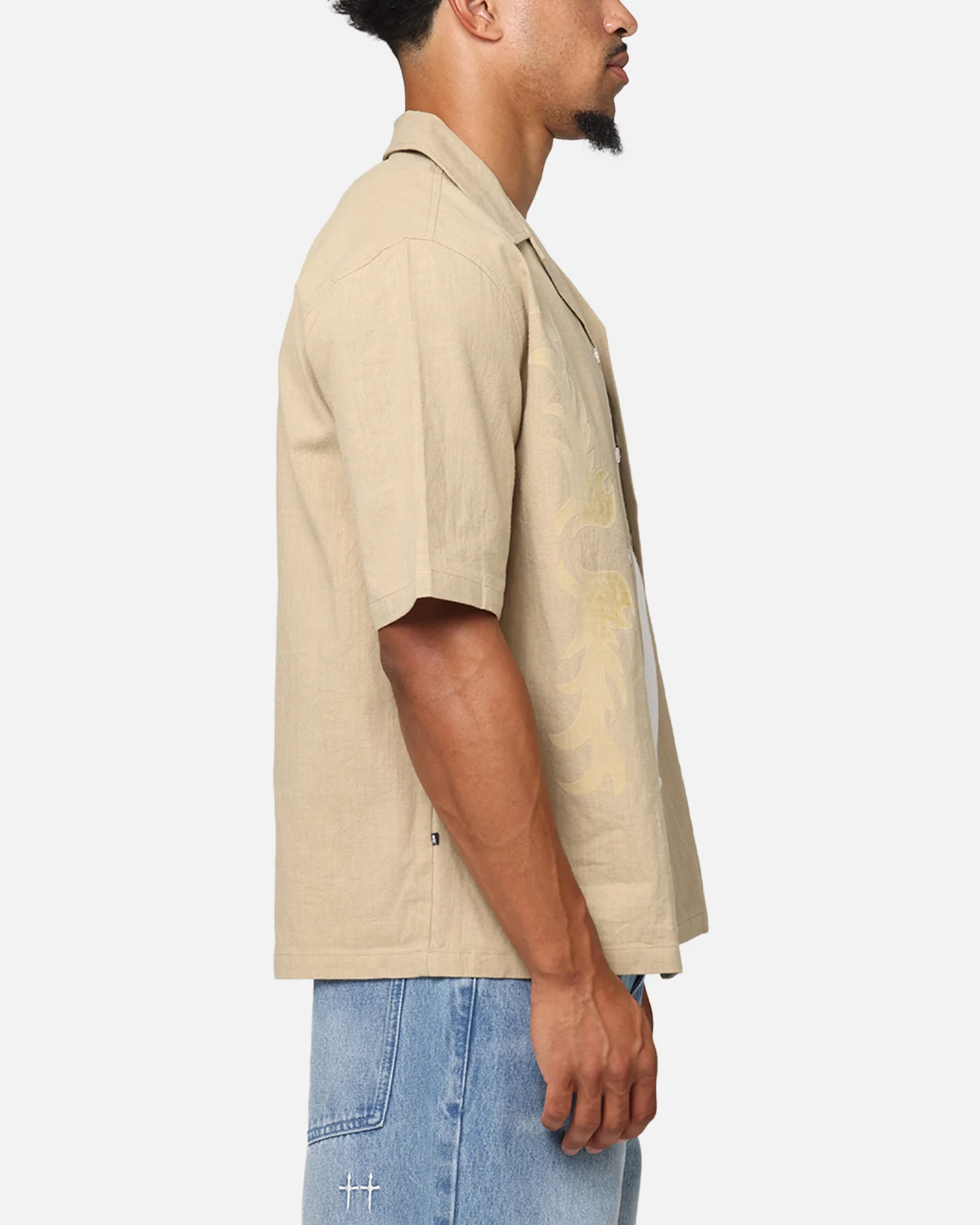 Saint Morta Flocka Button Up Shirt Tan - Image 4