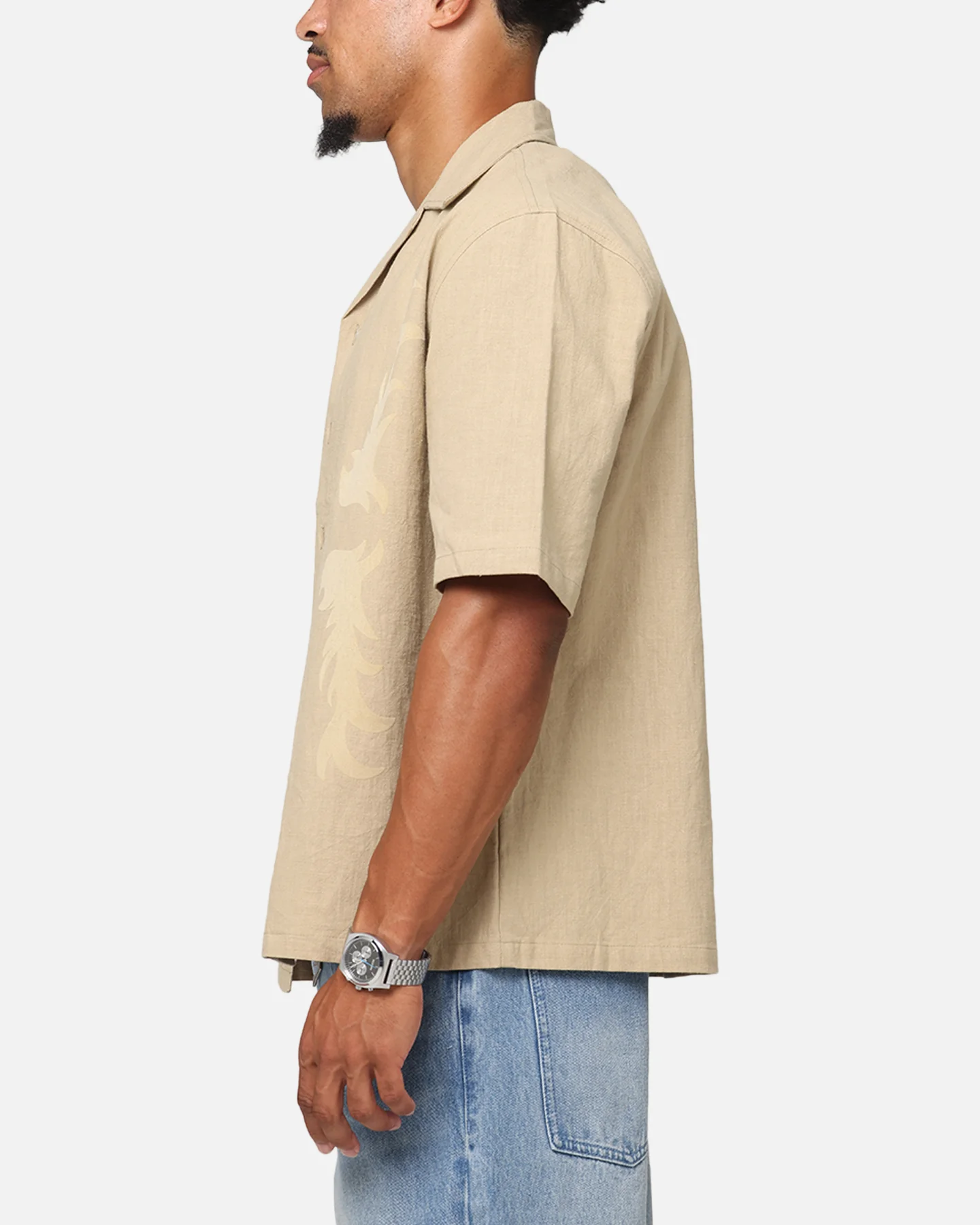 Saint Morta Flocka Button Up Shirt Tan - Image 5