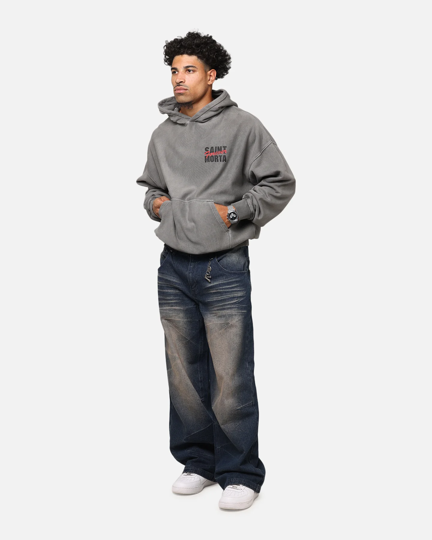 Saint Morta Forever Boxy Hoodie Washed Charcoal - Image 4