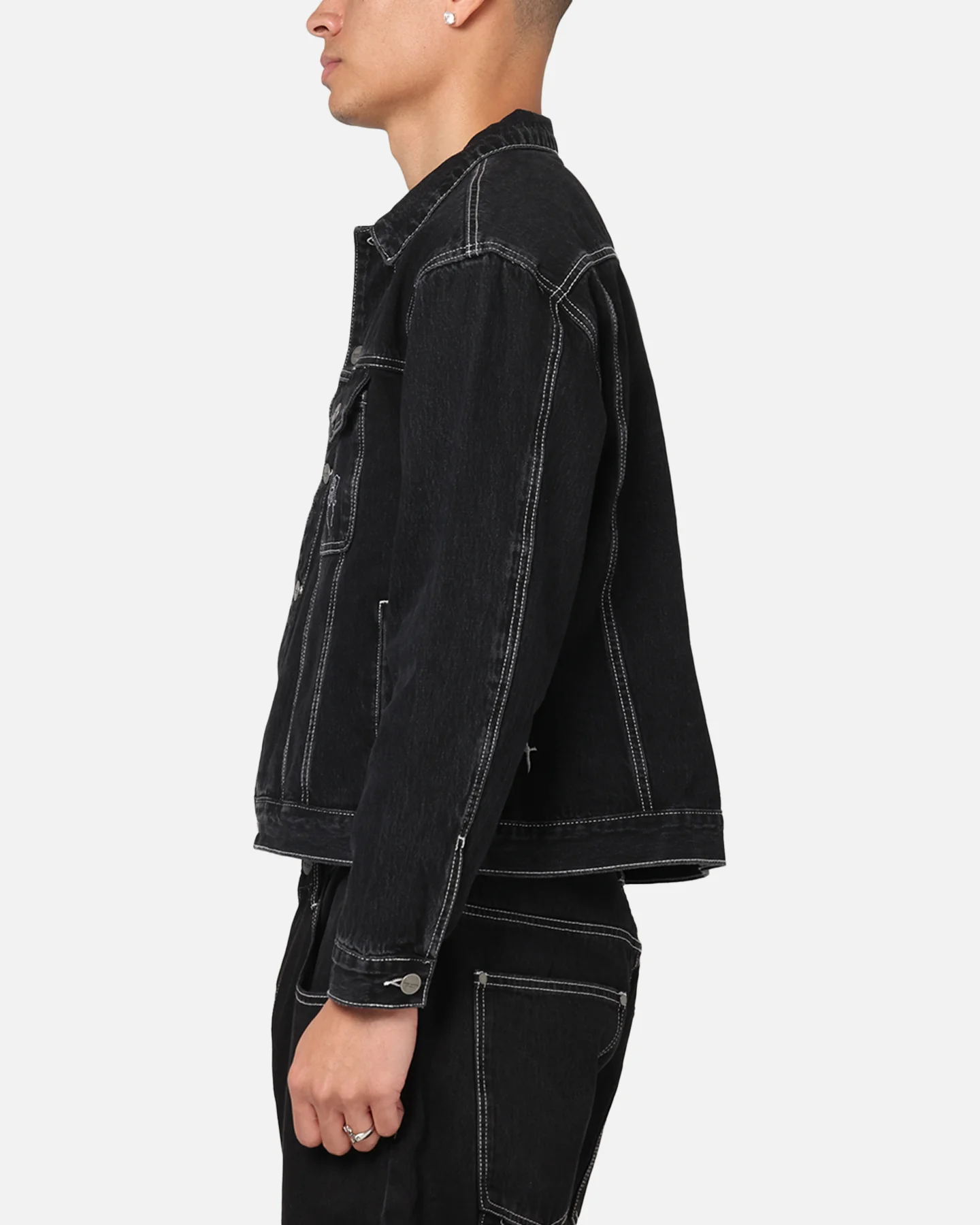 Saint Morta Fray Trucker Denim Jacket Contrast Black - Image 5
