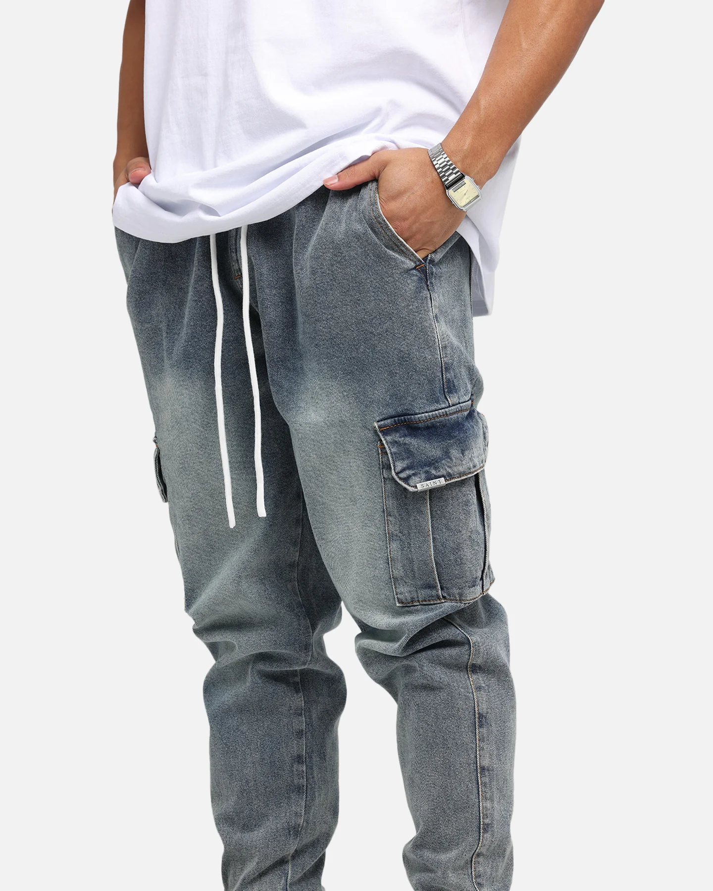 Saint Morta Gothic Cargo Joggers Dirty Denim - Image 4