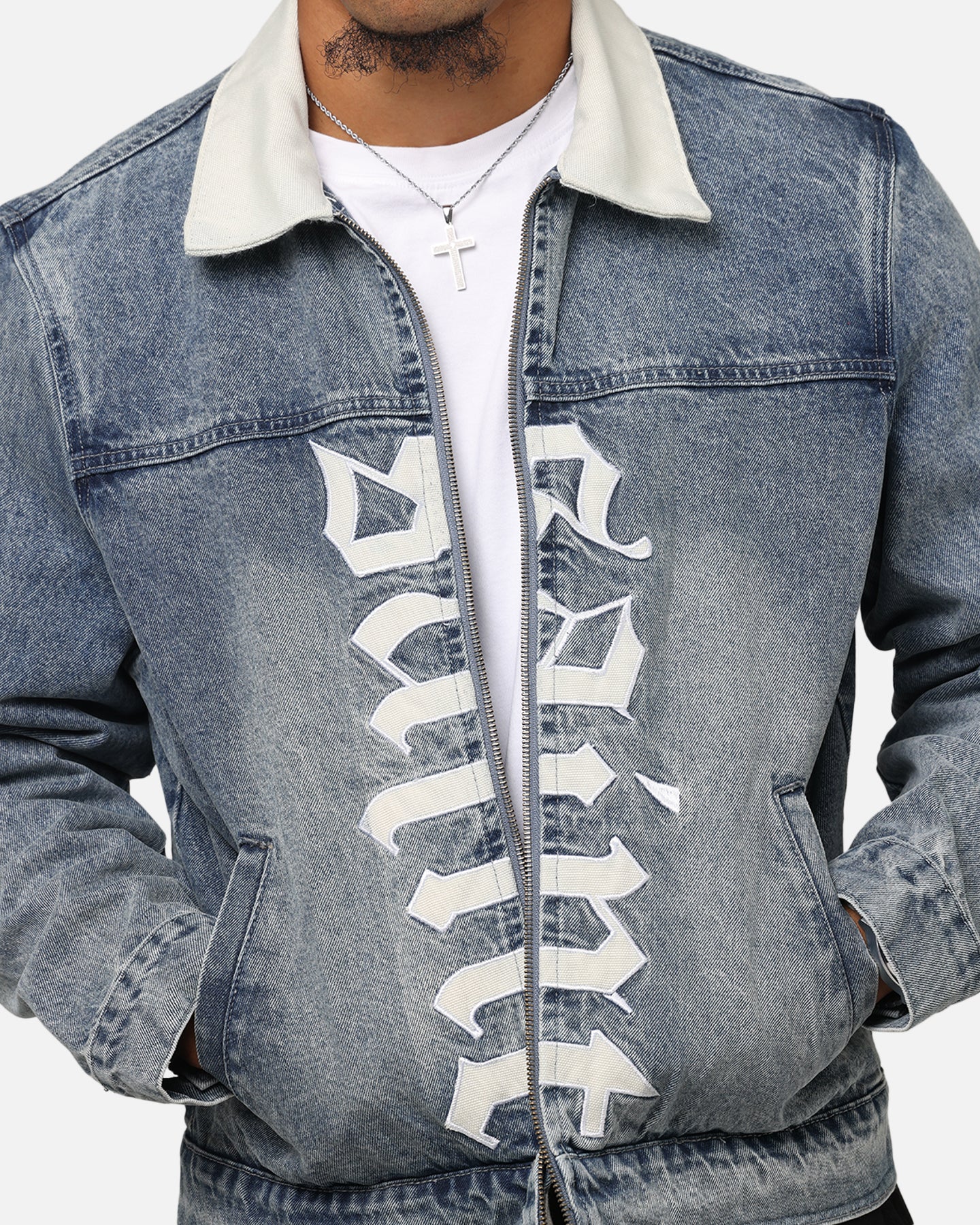 Saint Morta Gothic Distressed Denim Jacket Dirty Denim - Image 6