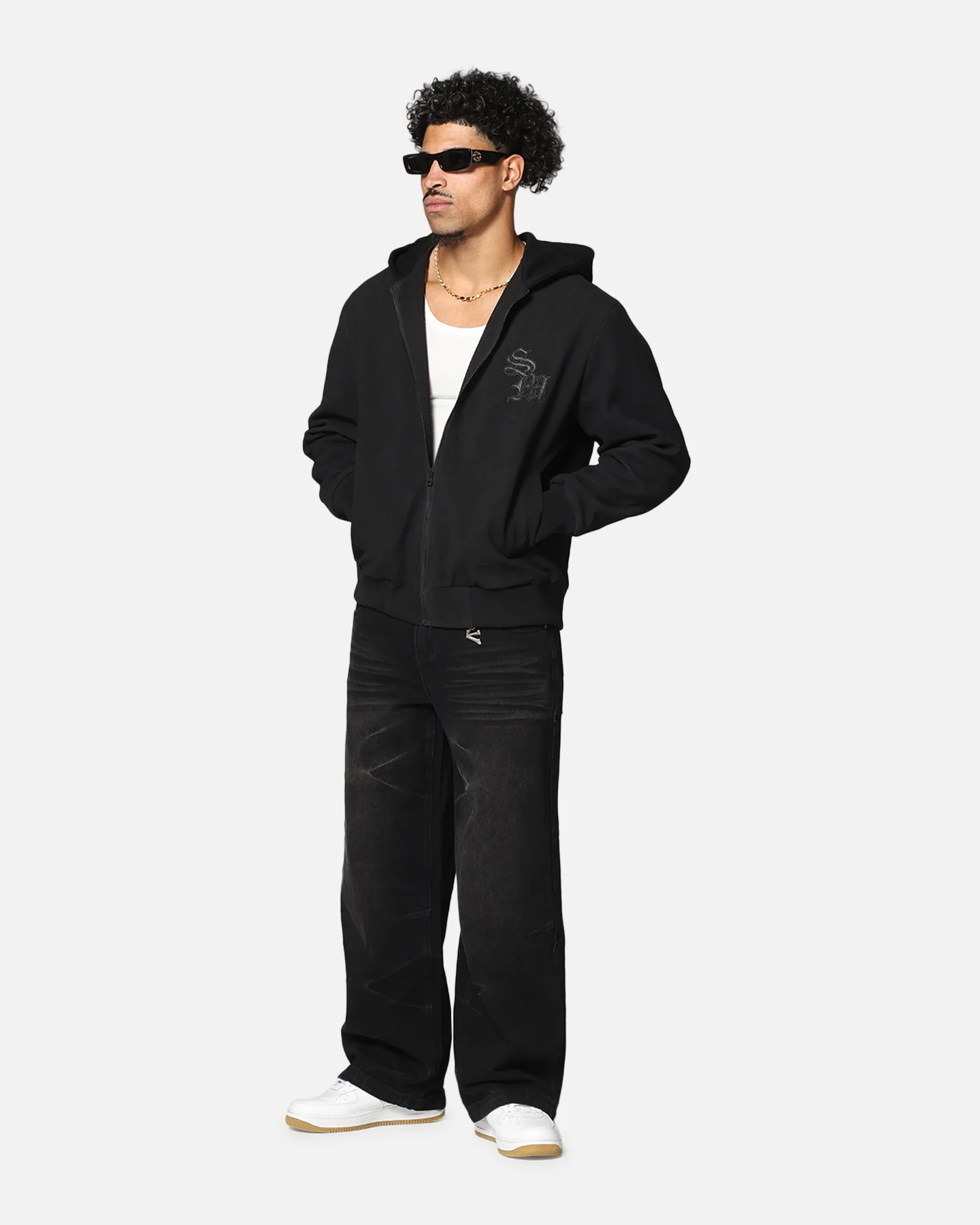 Saint Morta Gothic Hooded PU Bomber Jacket Black/Black - Image 2