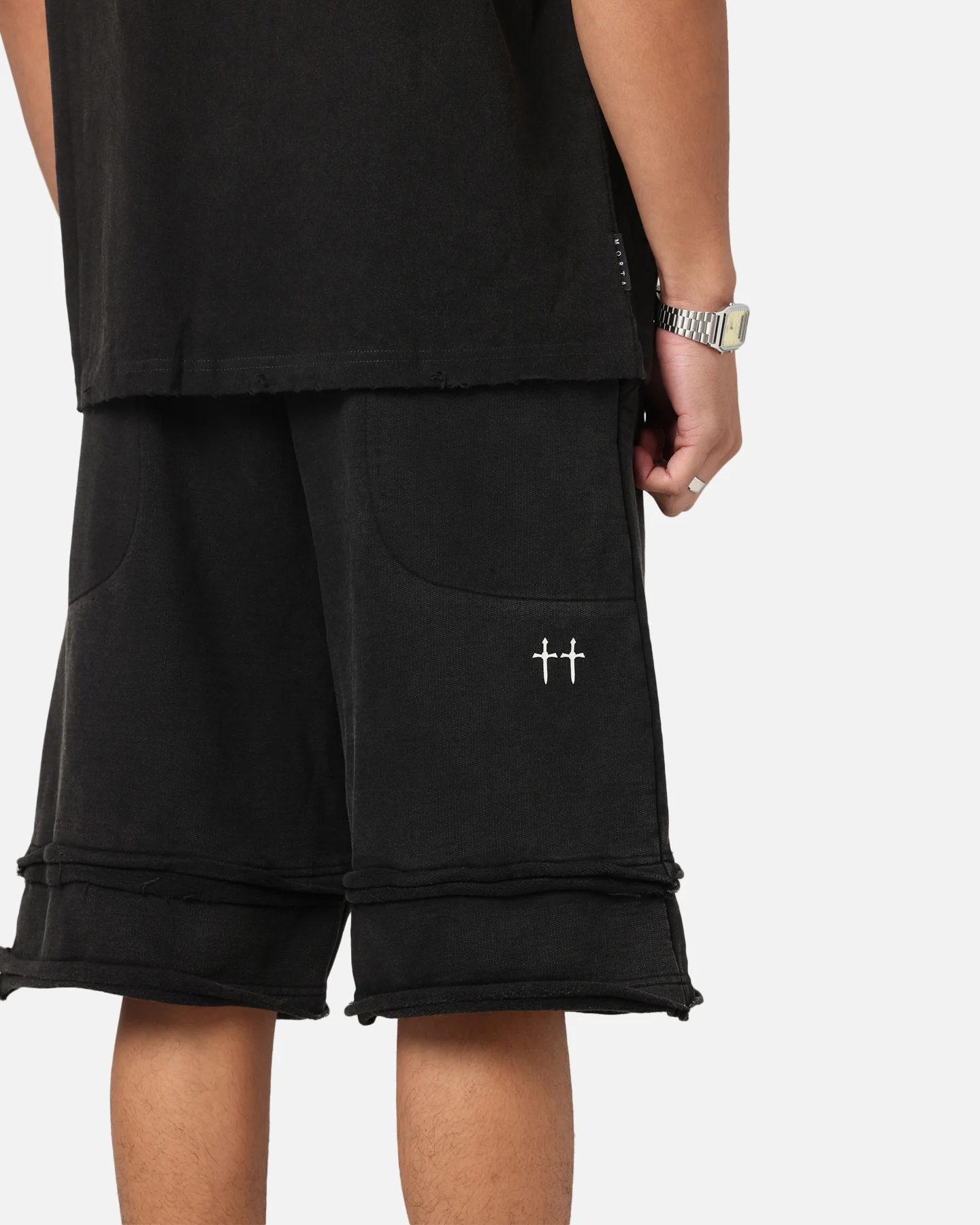 Saint Morta Gothic Layered Sweat Shorts Black - Image 4