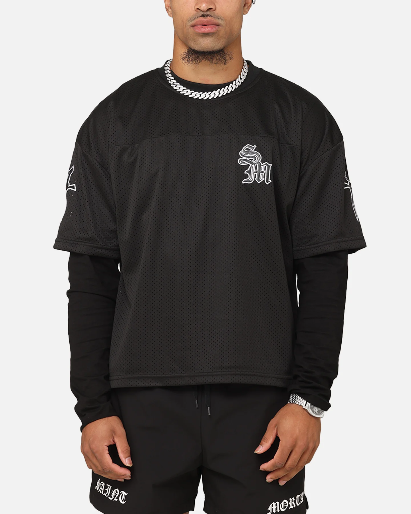 Saint Morta Gothic Mesh Layered Long Sleeve Jersey Black