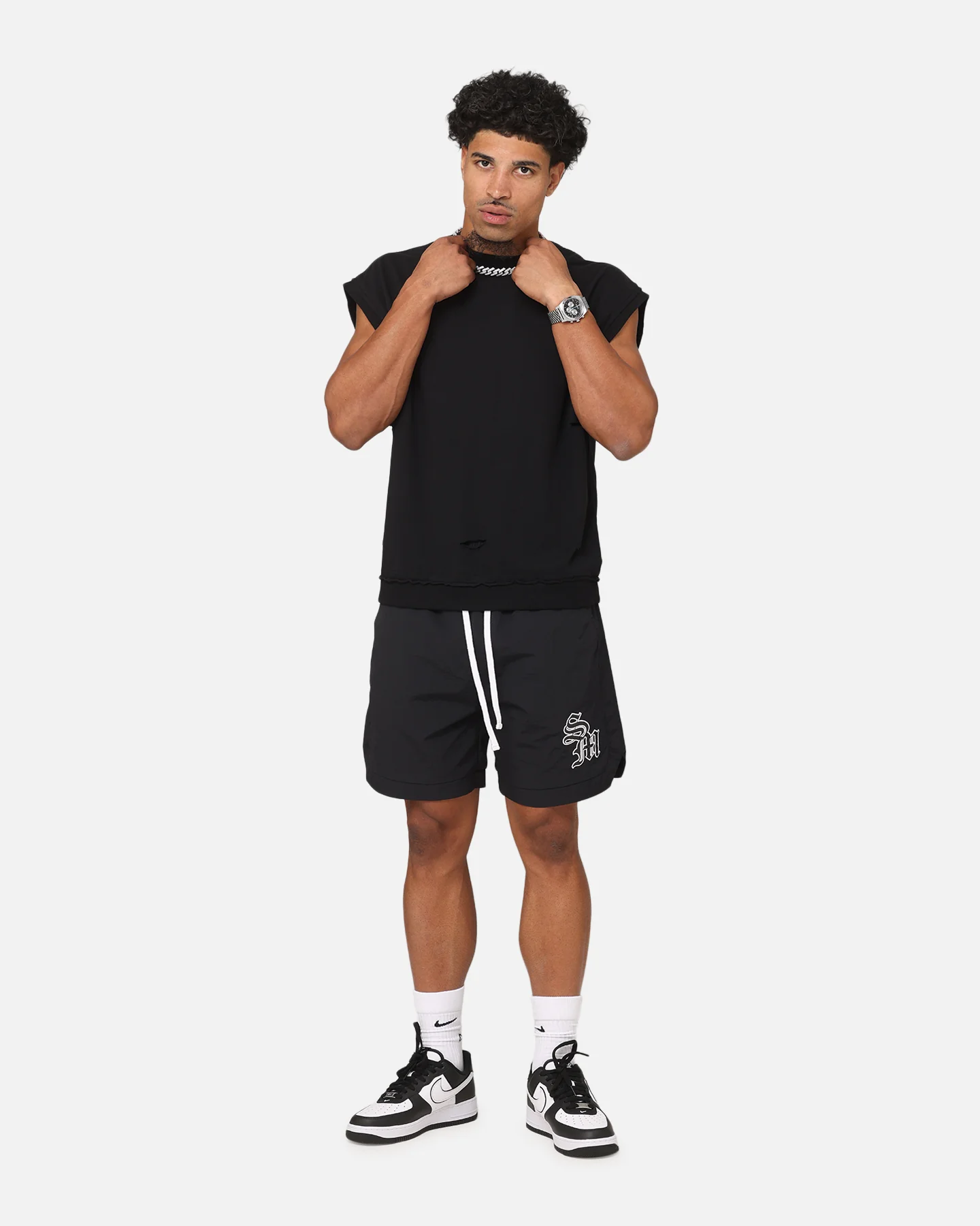 Saint Morta Gothic Monogram Nylon Shorts Black - Image 3