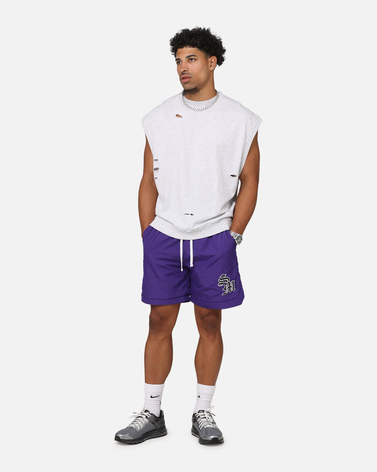 Saint Morta Gothic Monogram Nylon Shorts Purple - Image 2