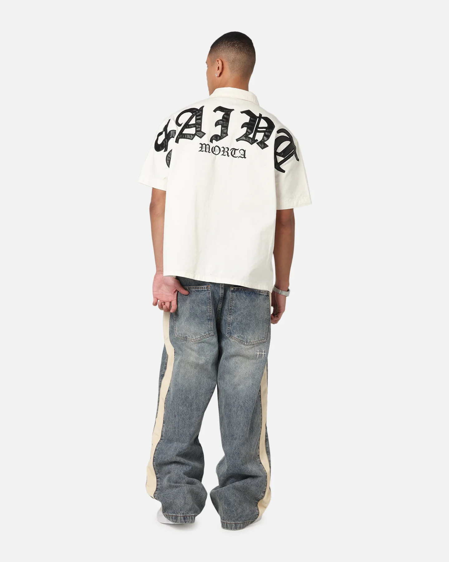 Saint Morta Gothic Noir Button Up Shirt White/Black - Image 3
