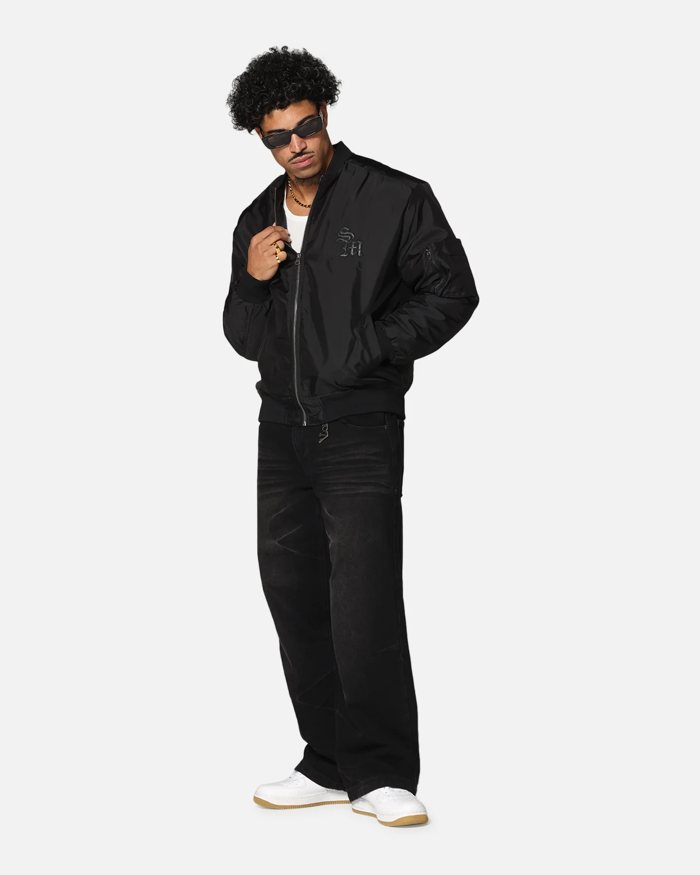 Saint Morta Gothic Nylon Bomber Jacket Black - Image 2