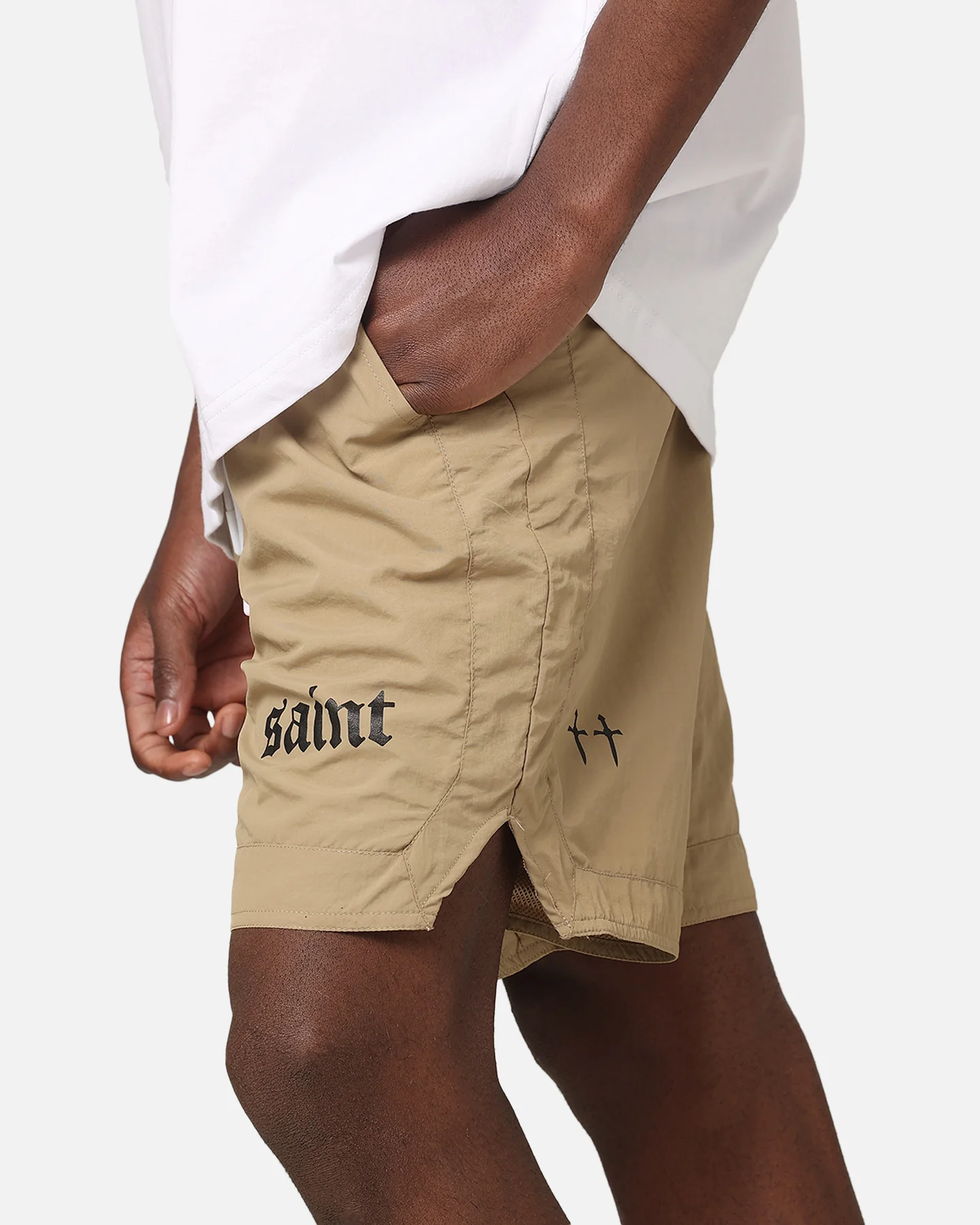 Saint Morta Gothic Nylon Shorts Tan - Image 4