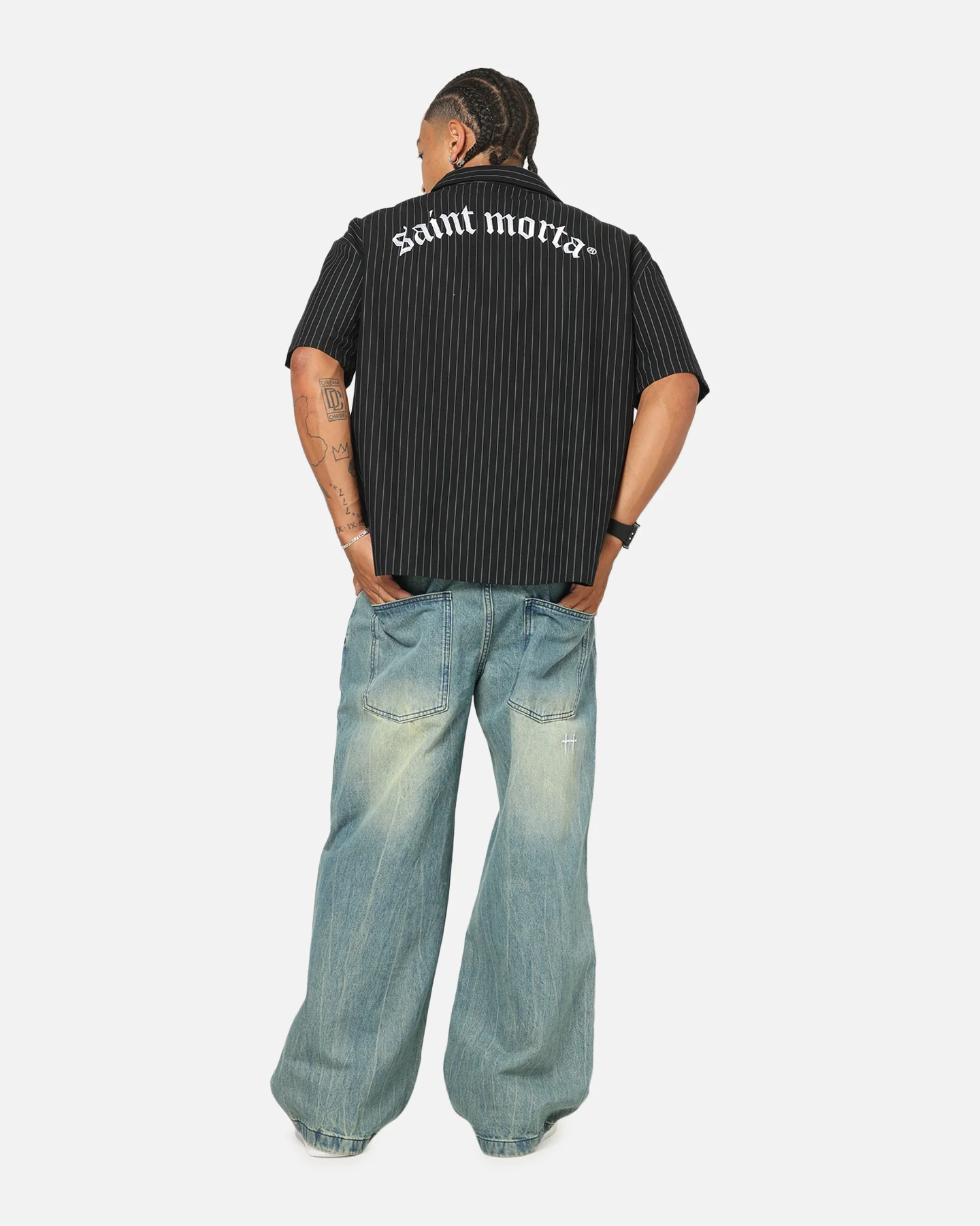 Saint Morta Gothic Pinstripe Button Up Shirt Jet Black - Image 3