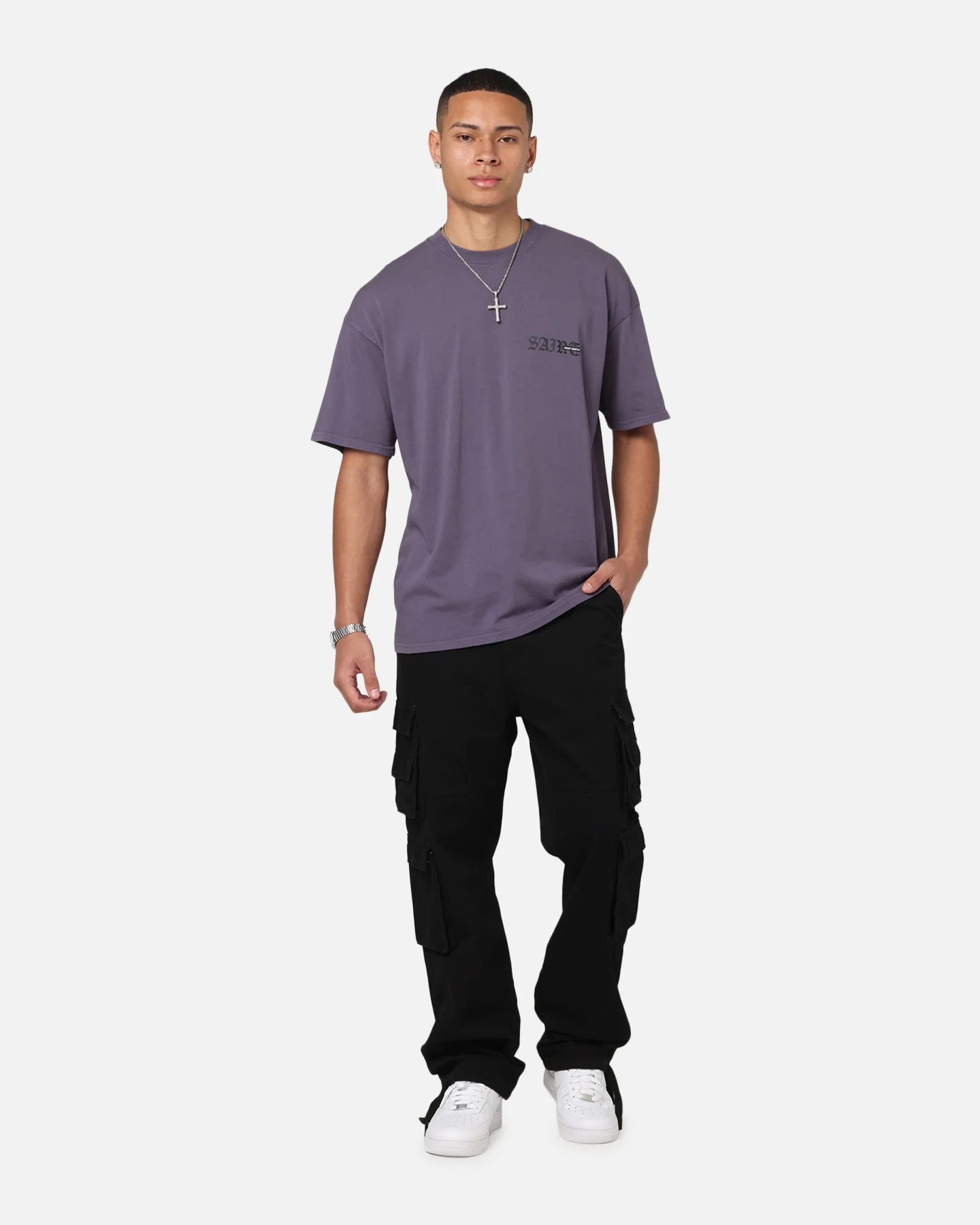 Saint Morta Gothic Stack T-Shirt Purple - Image 4