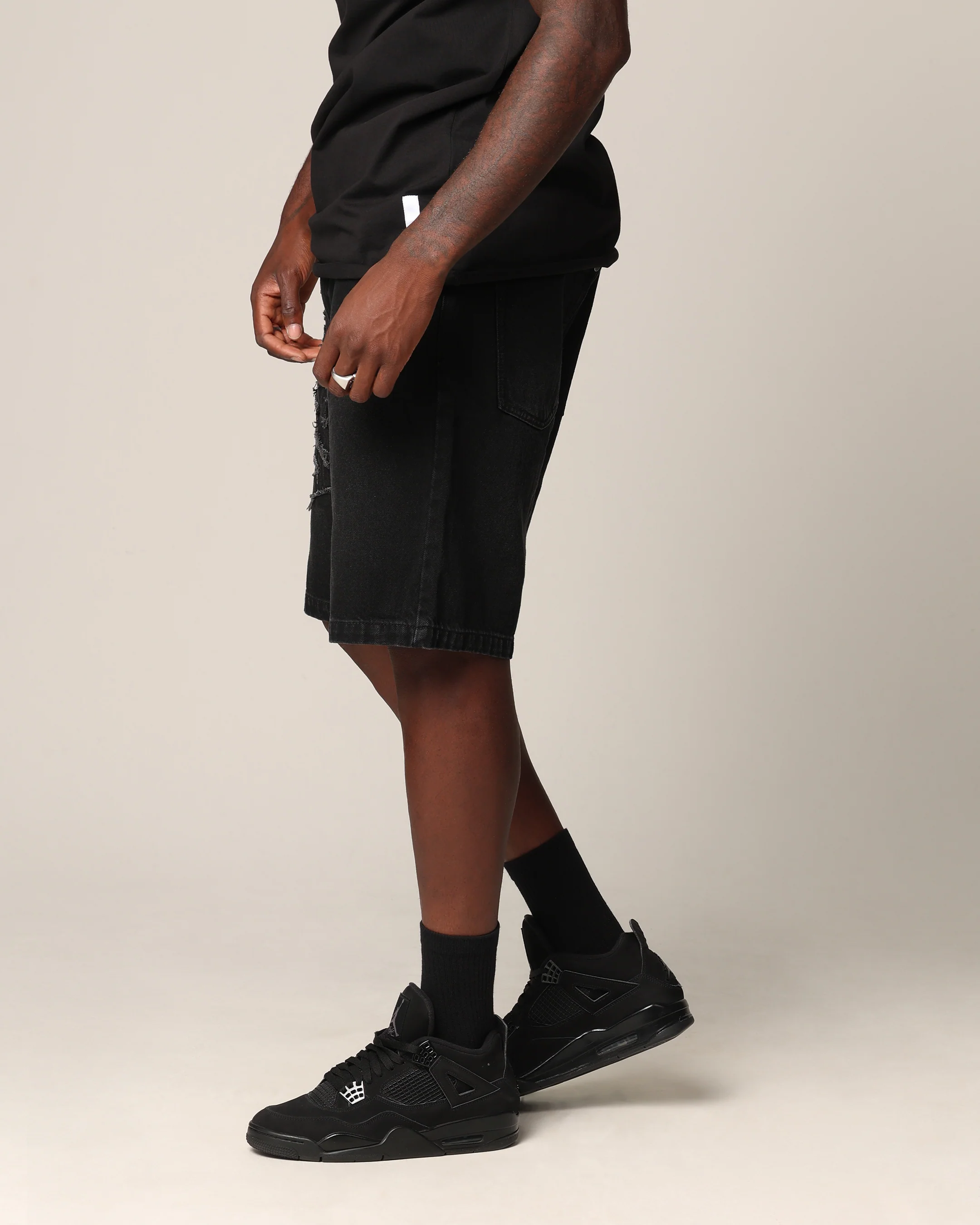 Saint Morta Half Skull Denim Shorts Washed Black - Image 6
