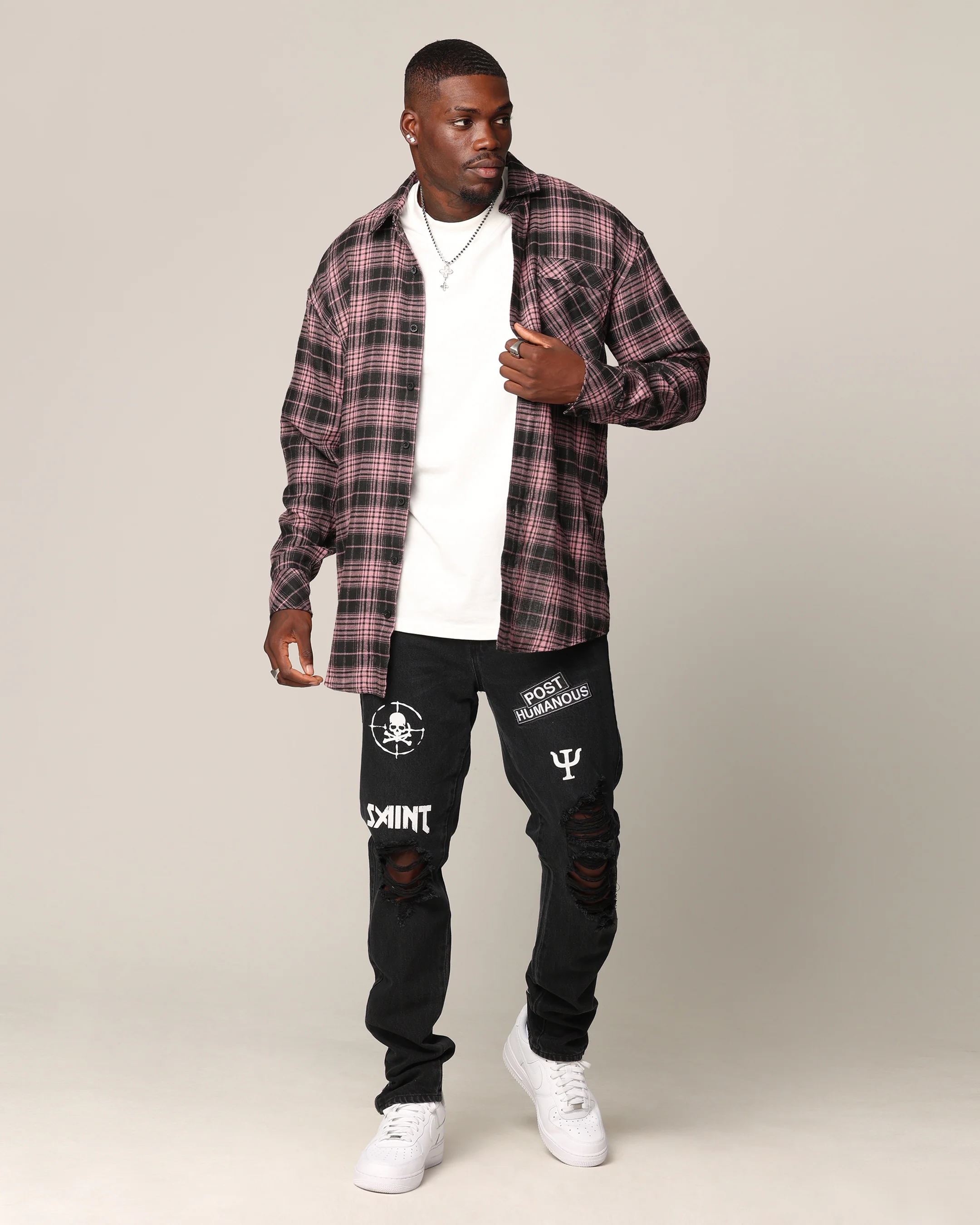 Saint Morta Heron Flannel Shirt Pink/Black - Image 2
