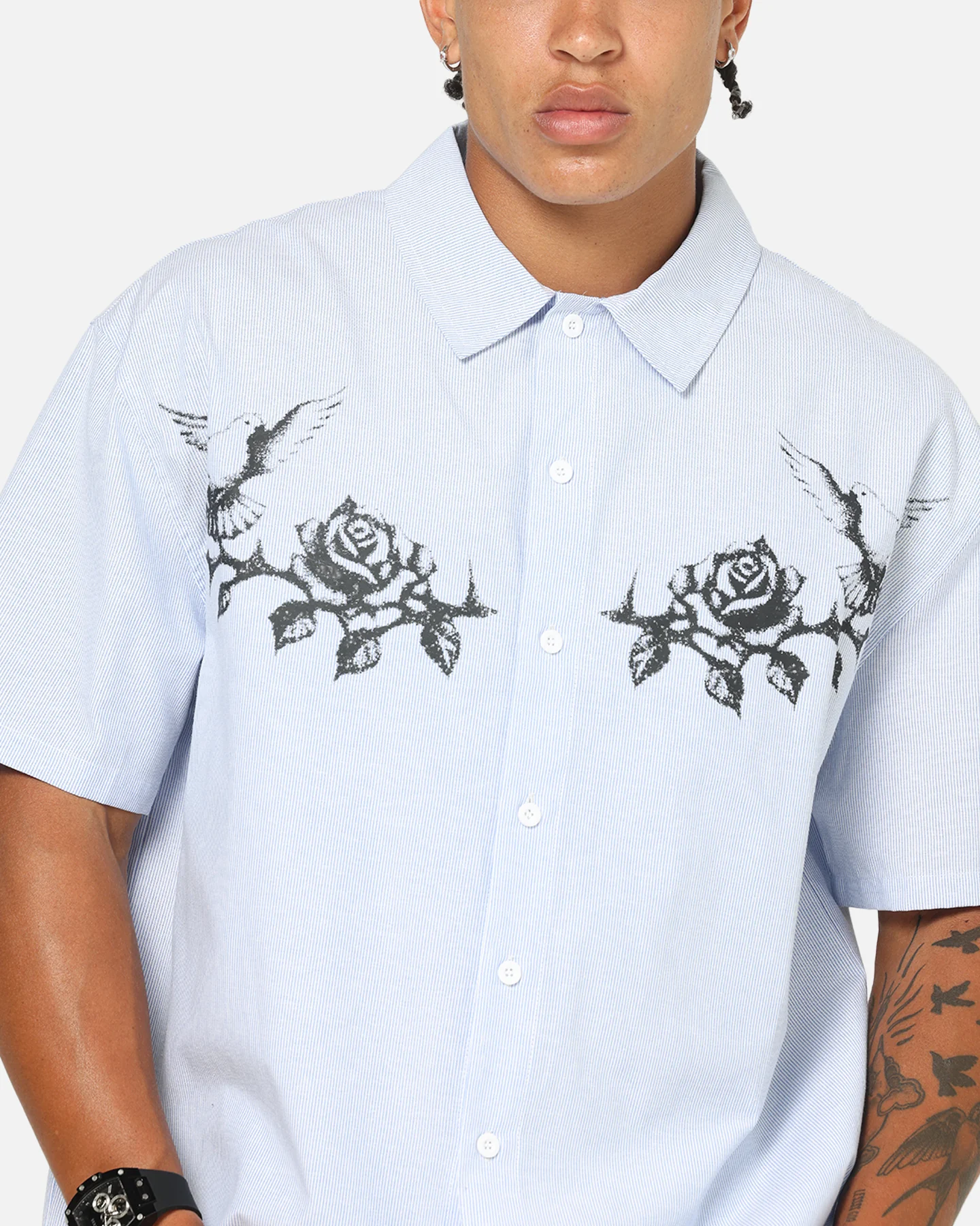 Saint Morta Holy Ghost Button Up Shirt Blue/White - Image 6