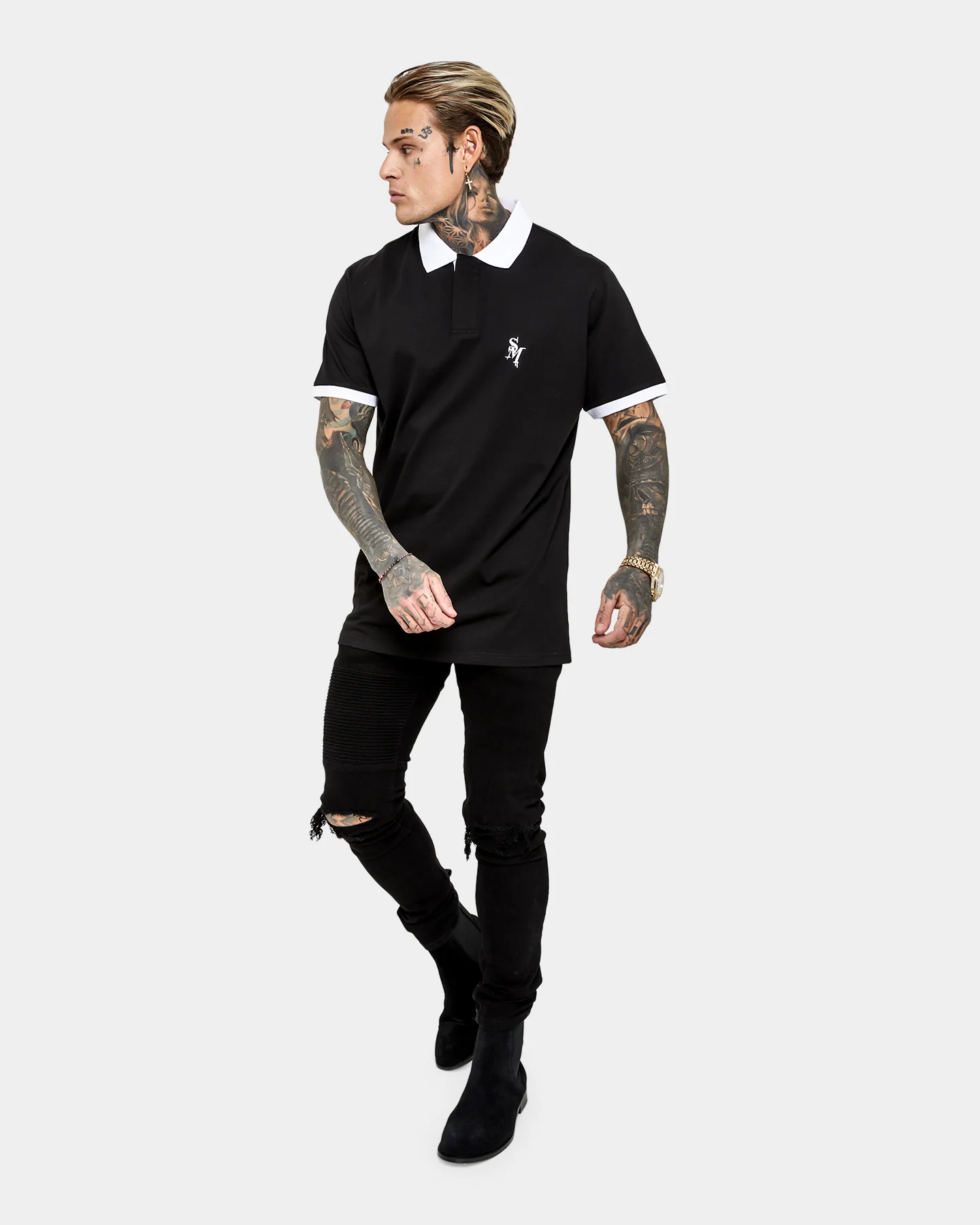 Saint Morta Icarus Polo Shirt Black/White - Image 2