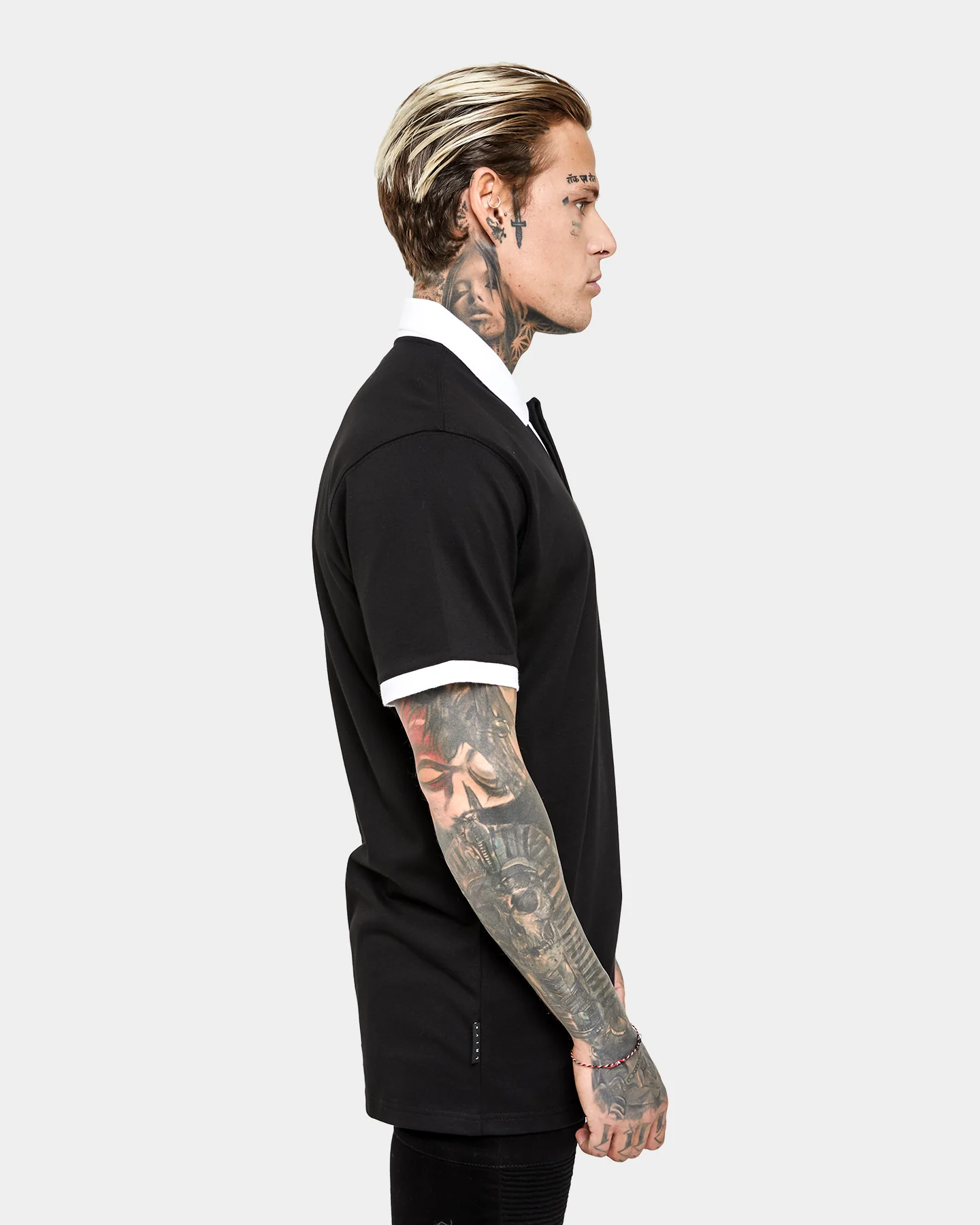 Saint Morta Icarus Polo Shirt Black/White - Image 3