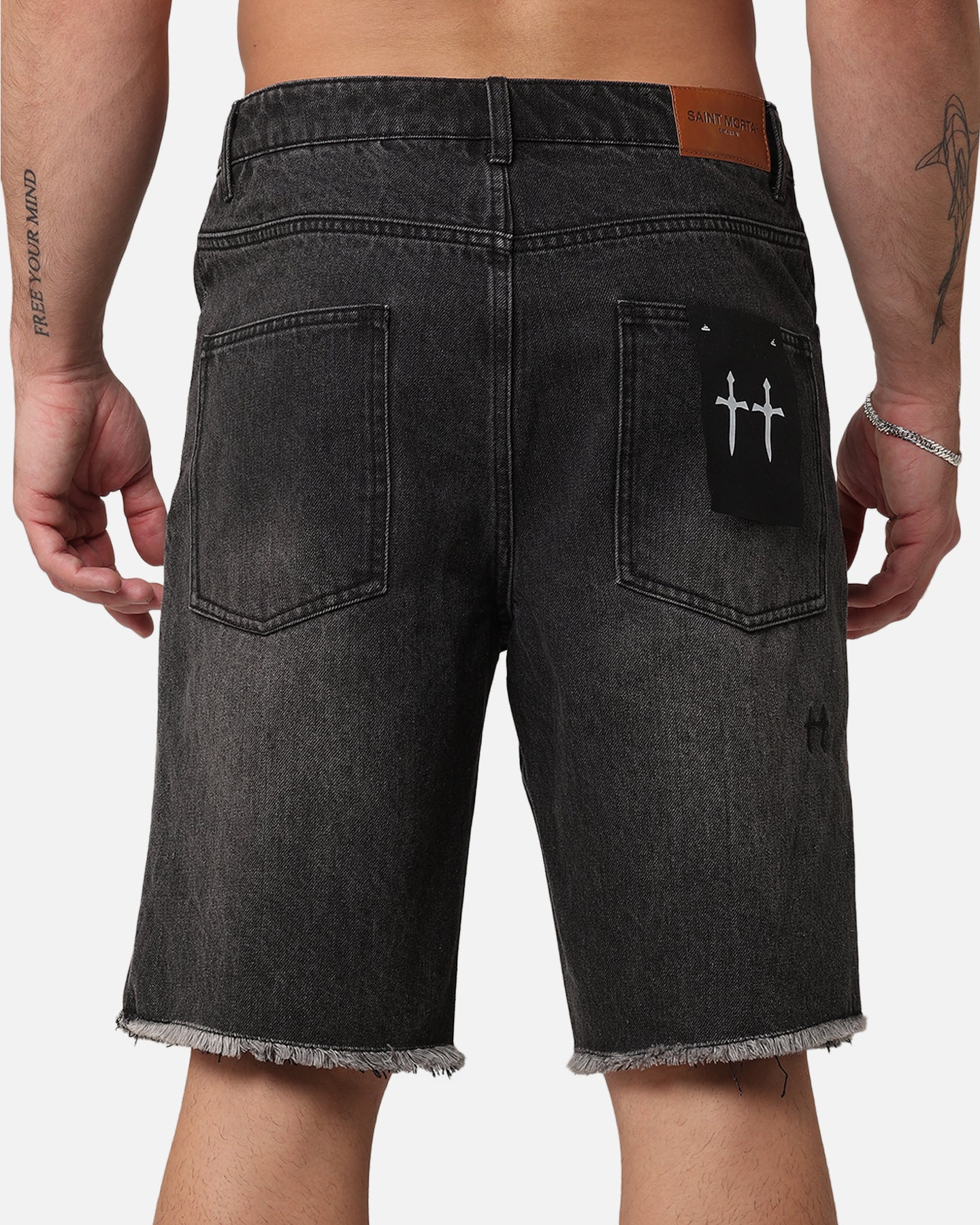 Saint Morta Inferno Baggy Denim Shorts Black Shadow - Image 8