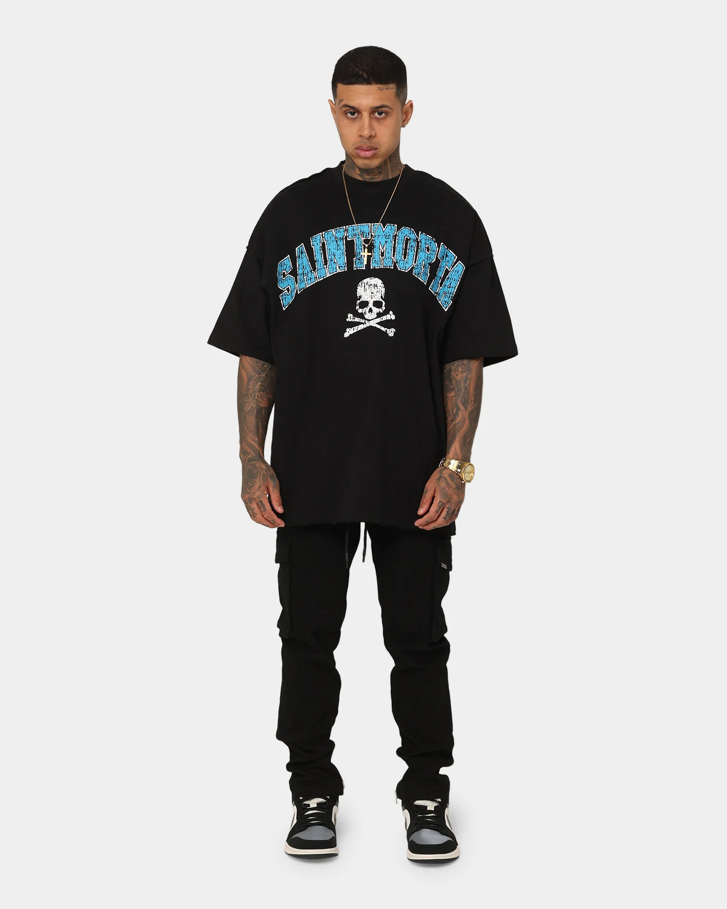 Saint Morta Members Club Boxy T-Shirt Black/Blue - Image 10