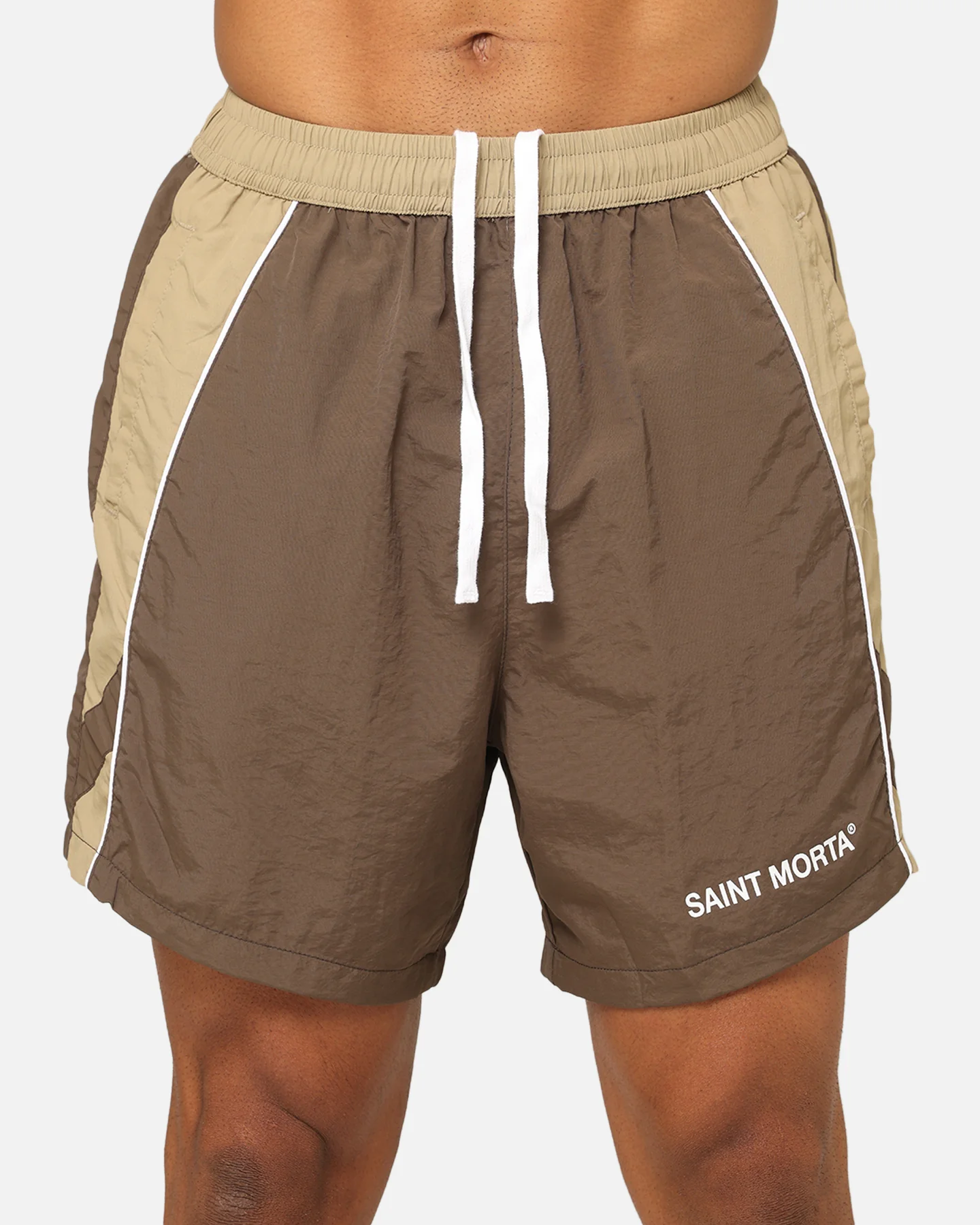 Saint Morta Official Panelled Beach Shorts Mocha - Image 7