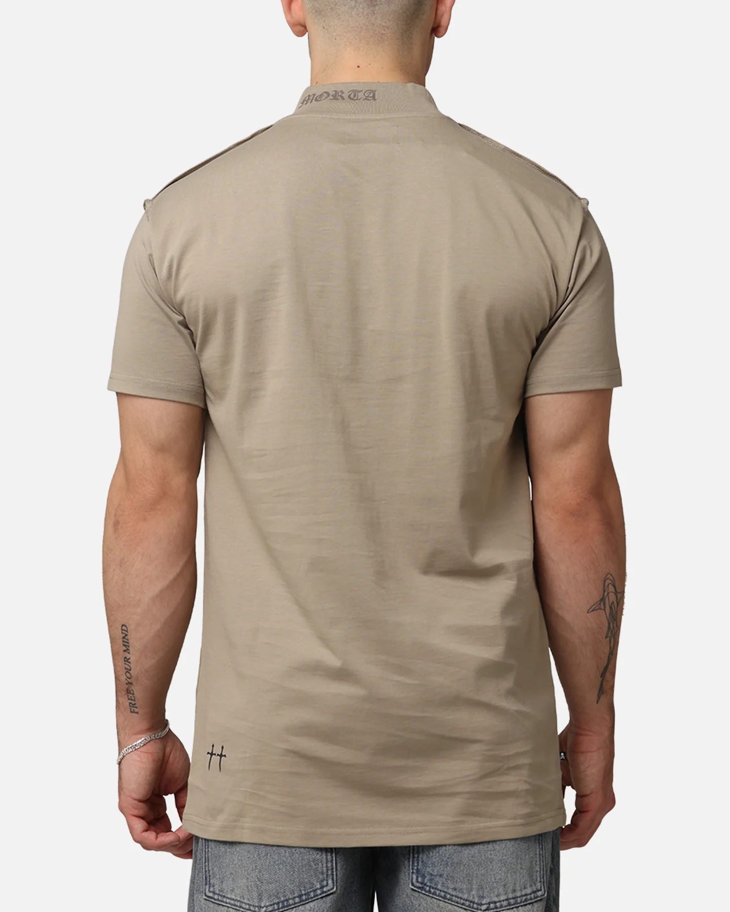 Saint Morta Old English Mock Neck T-Shirt Brown/Brown - Image 3