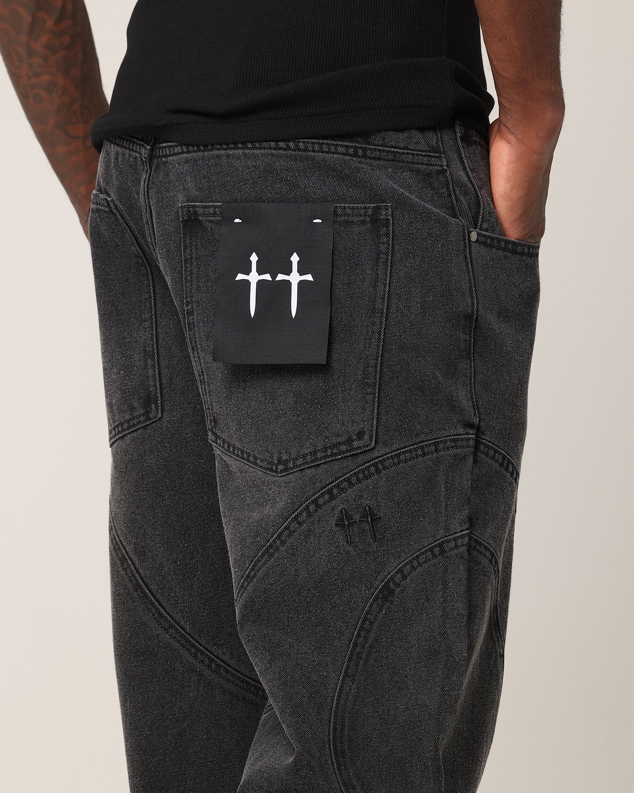 Saint Morta Onyx Panelled Amplus Jeans Black Wash - Image 3