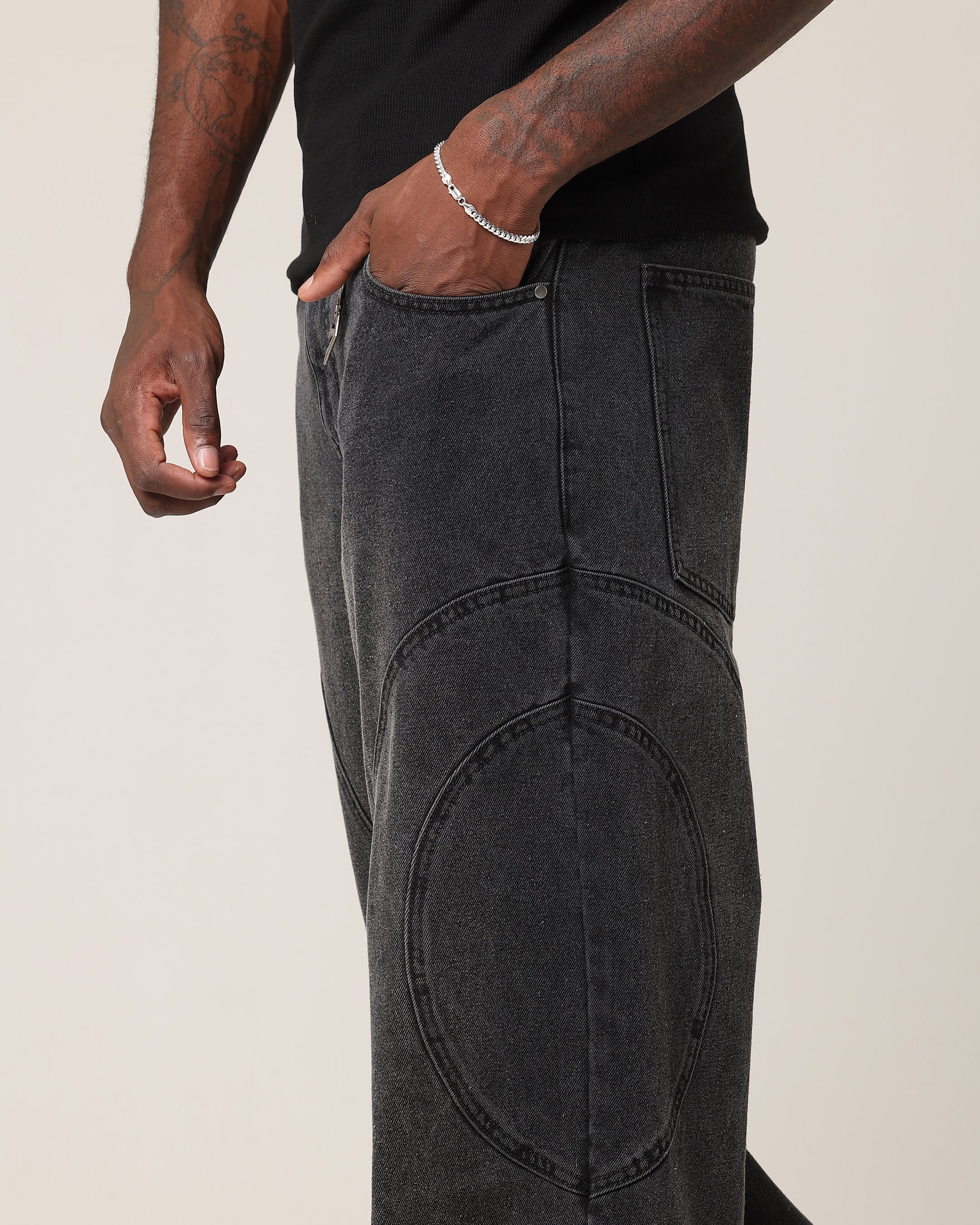 Saint Morta Onyx Panelled Amplus Jeans Black Wash - Image 4