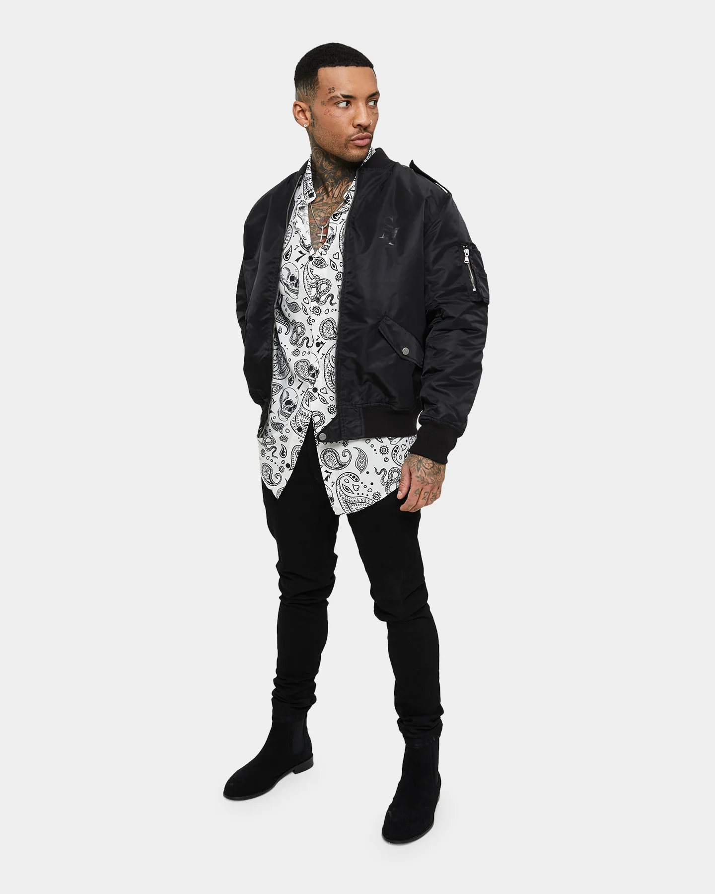 Saint Morta Paisley Skulls Long Sleeve Button Up Shirt White/Black - Image 8