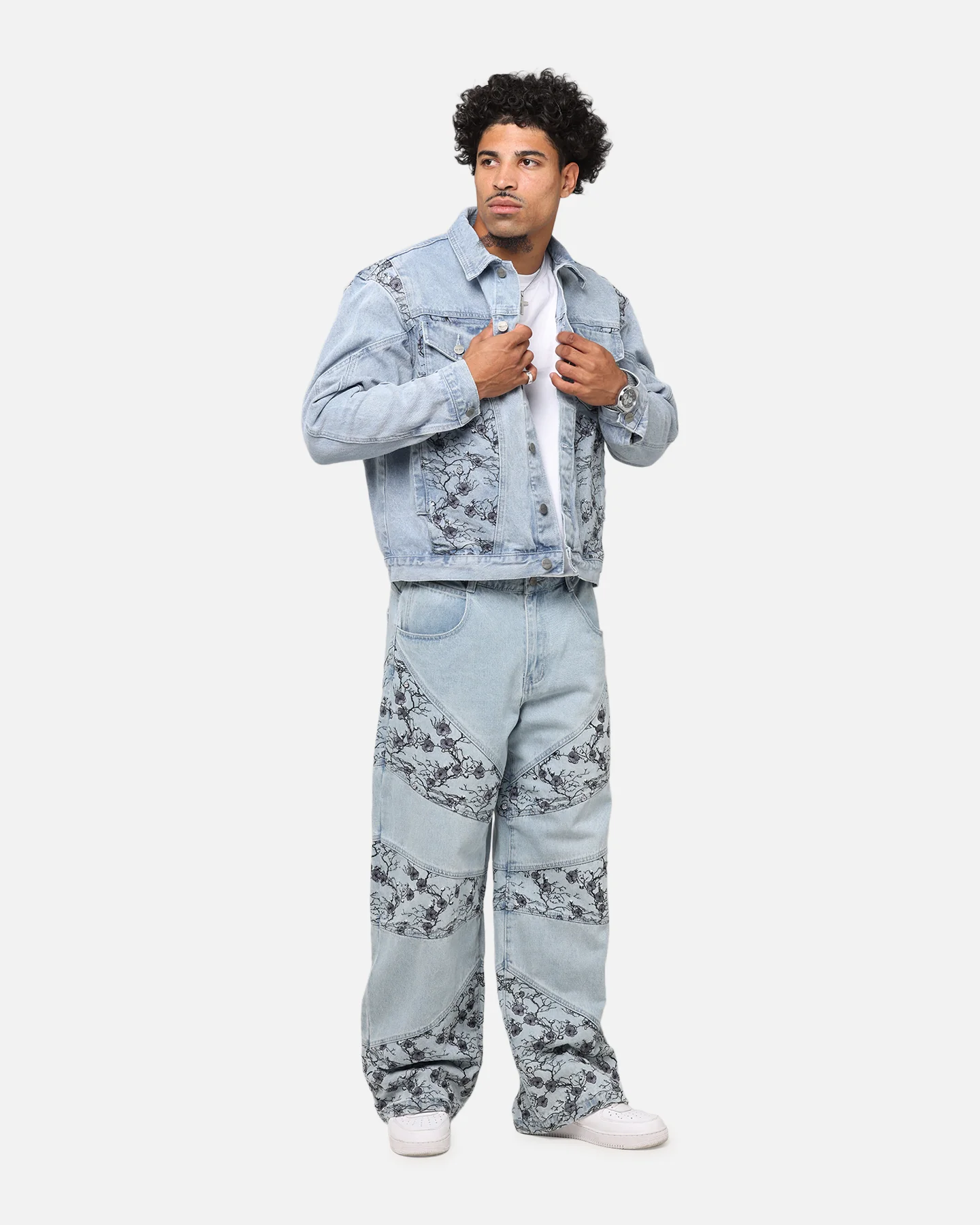 Saint Morta Poison Ivy Panel Denim Jacket Mid Blue - Image 3