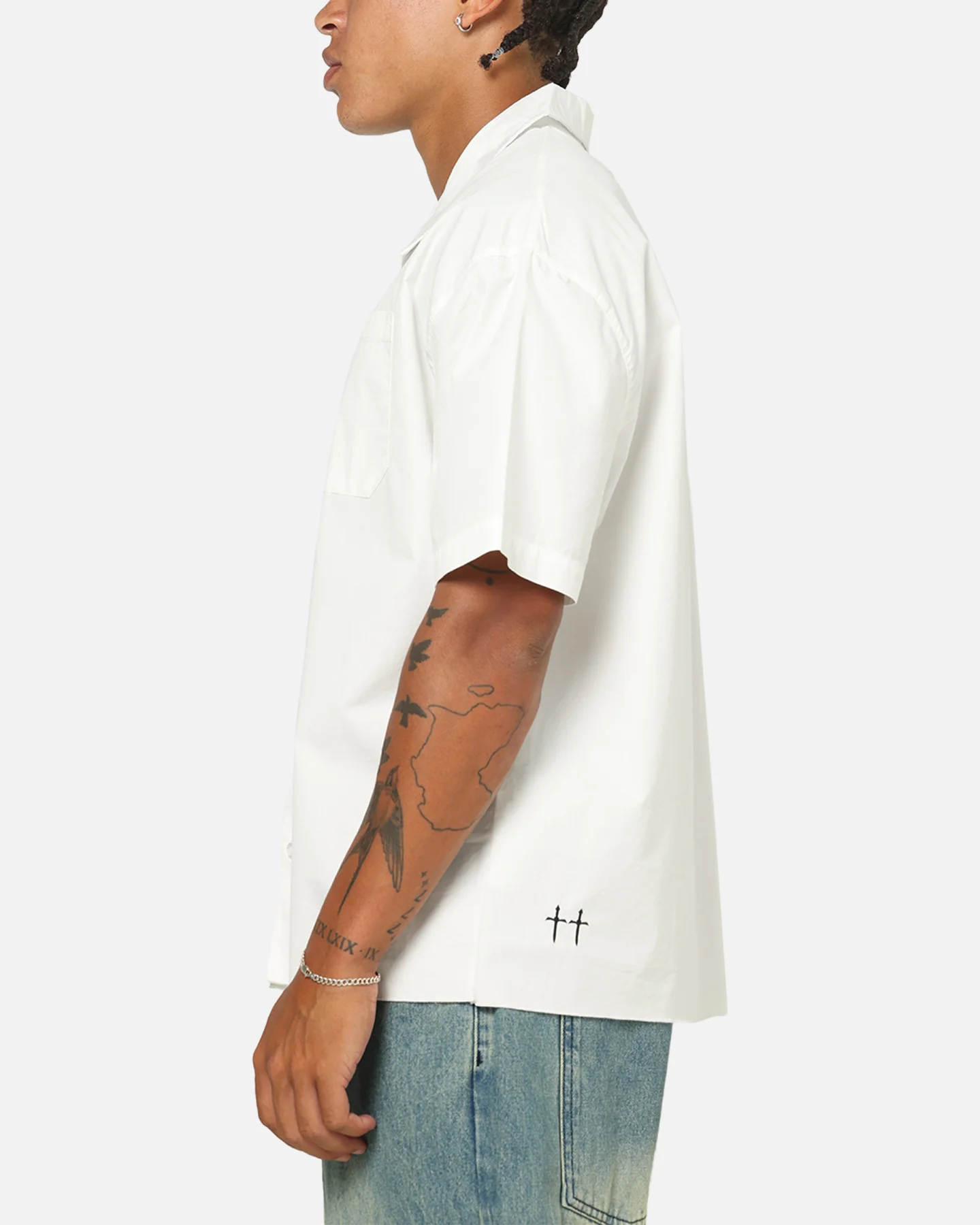 Saint Morta Raw Cut Twill Button Up Shirt Off White - Image 5