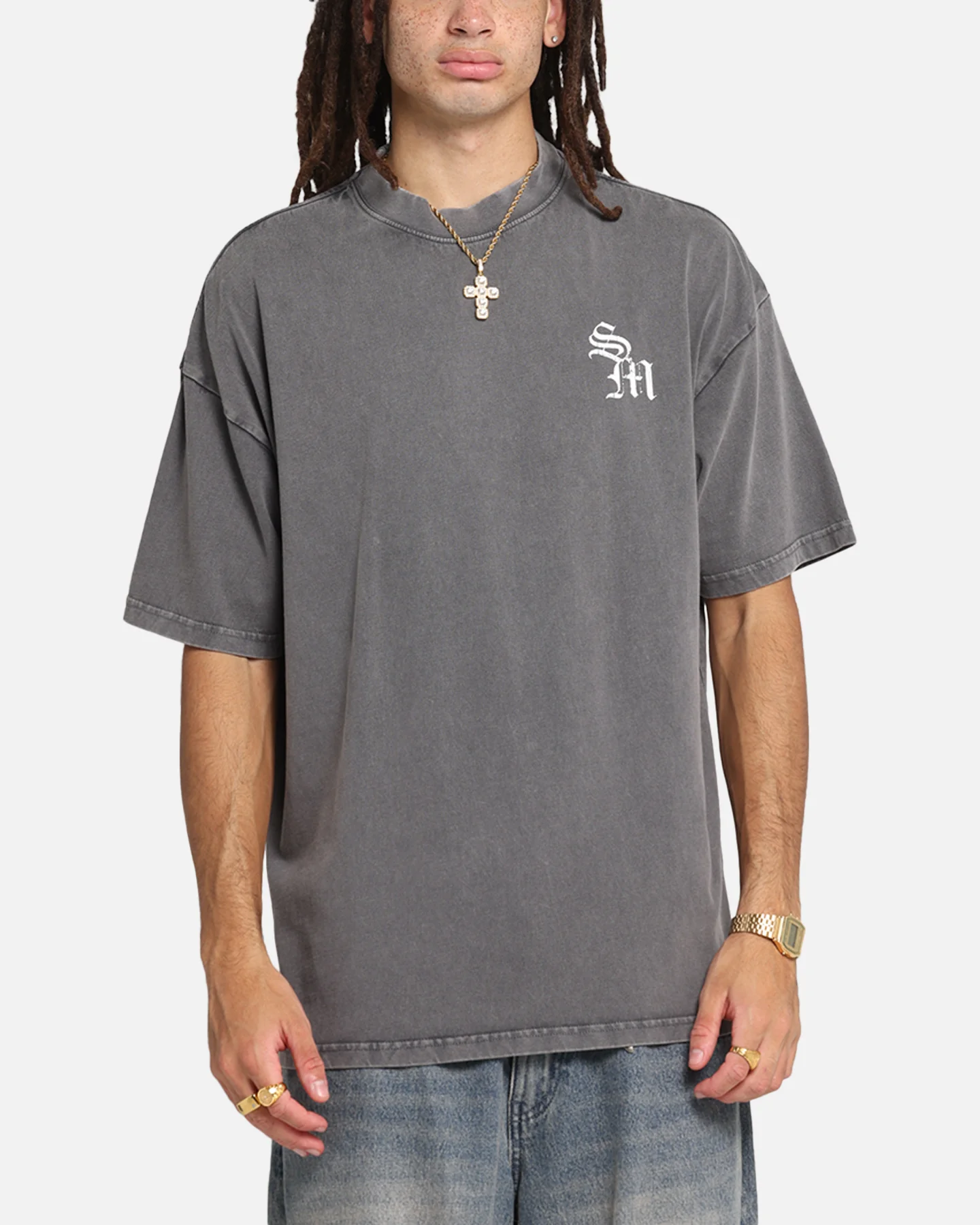 Saint Morta Redemption Mock Neck T-Shirt Washed Charcoal - Image 2