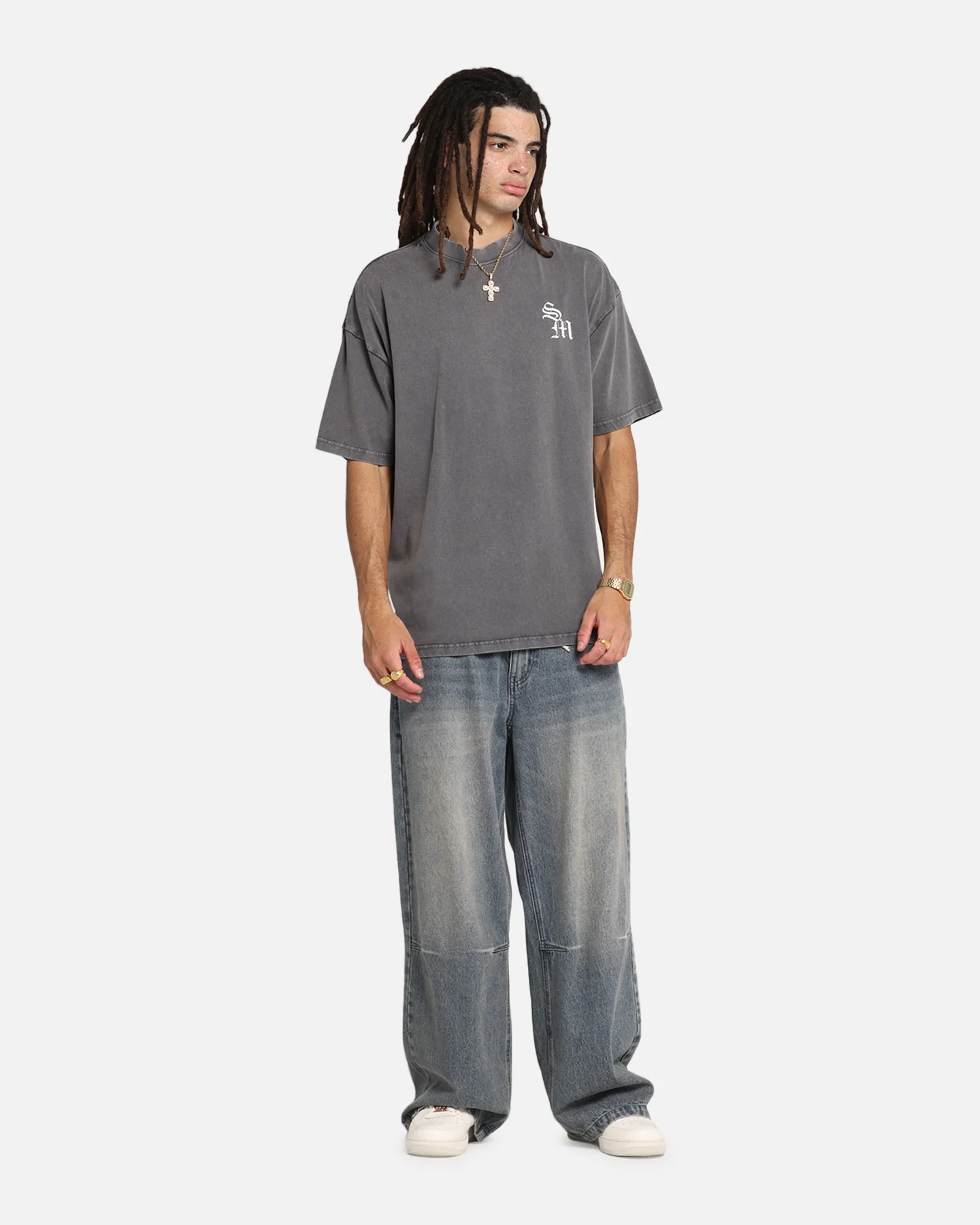 Saint Morta Redemption Mock Neck T-Shirt Washed Charcoal - Image 4