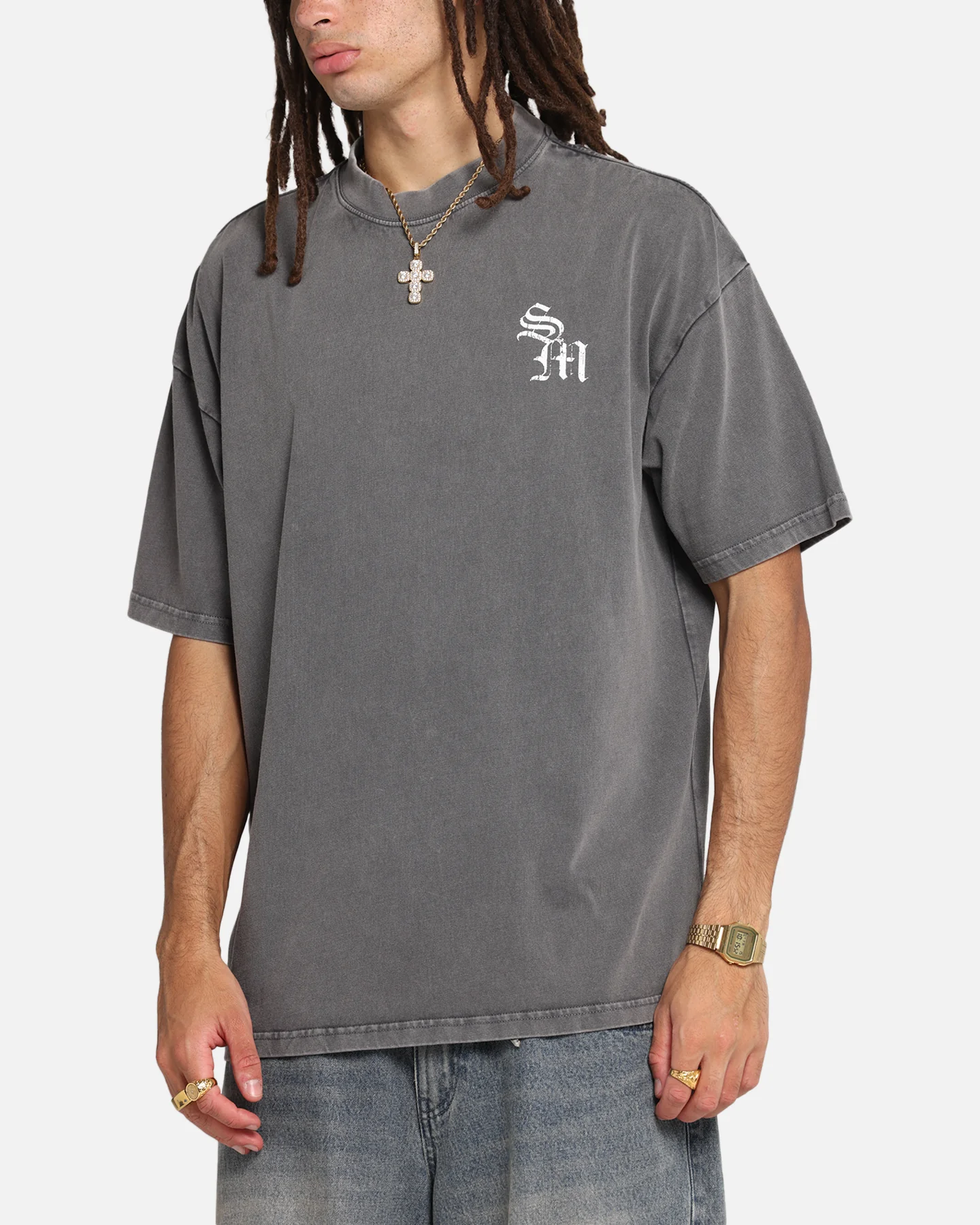 Saint Morta Redemption Mock Neck T-Shirt Washed Charcoal - Image 8