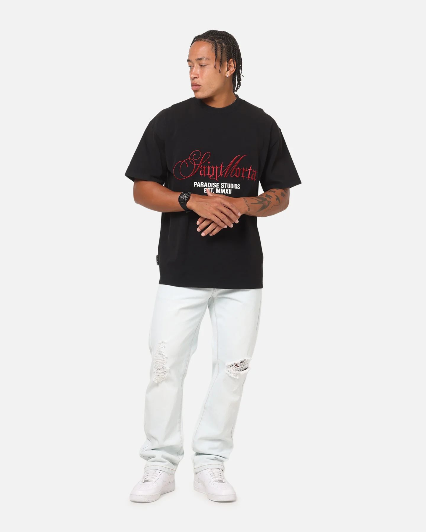 Saint Morta Regal Scripture Boxy T-Shirt Black Acidwash - Image 3