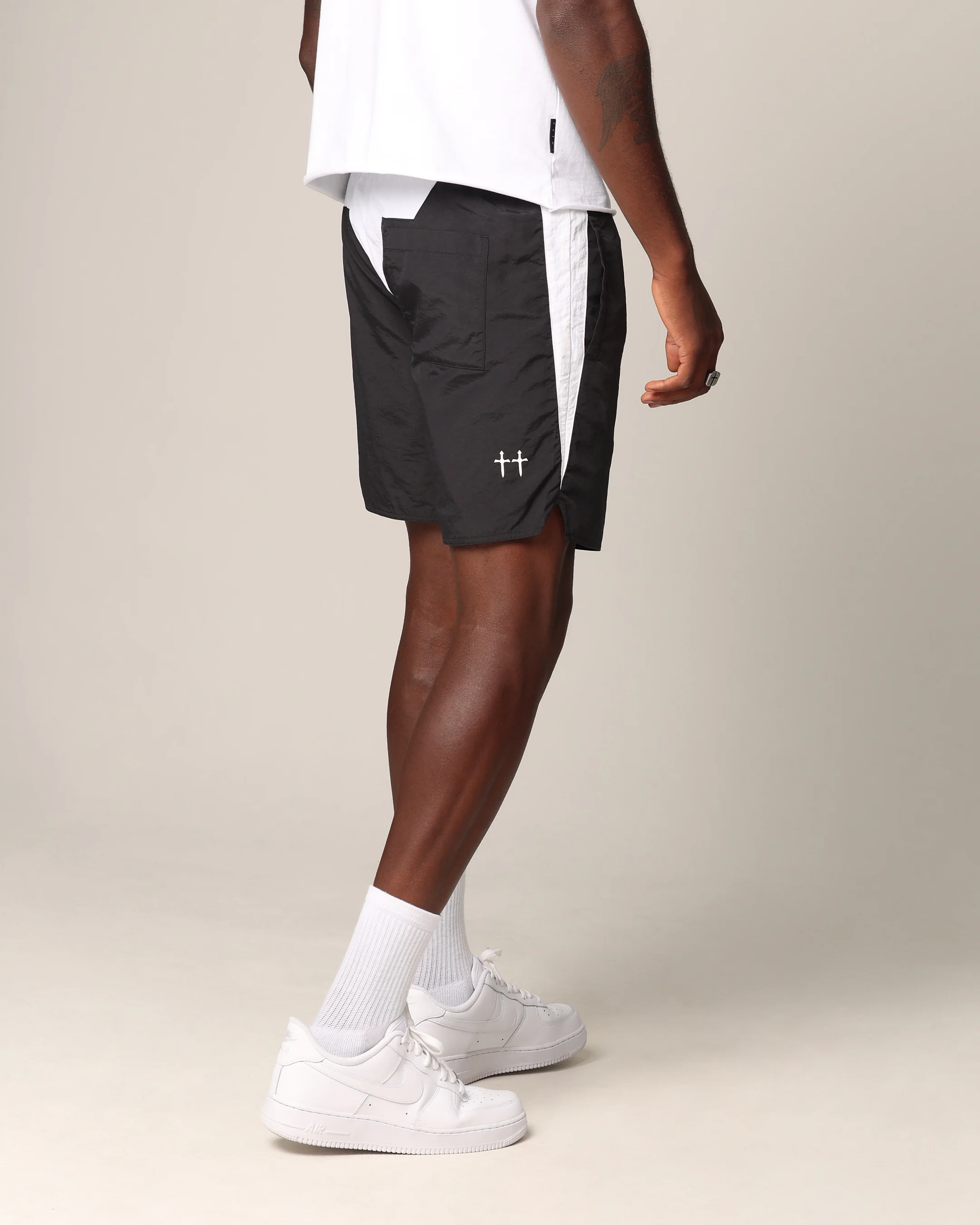 Saint Morta Relic Nylon Shorts Black/White - Image 5