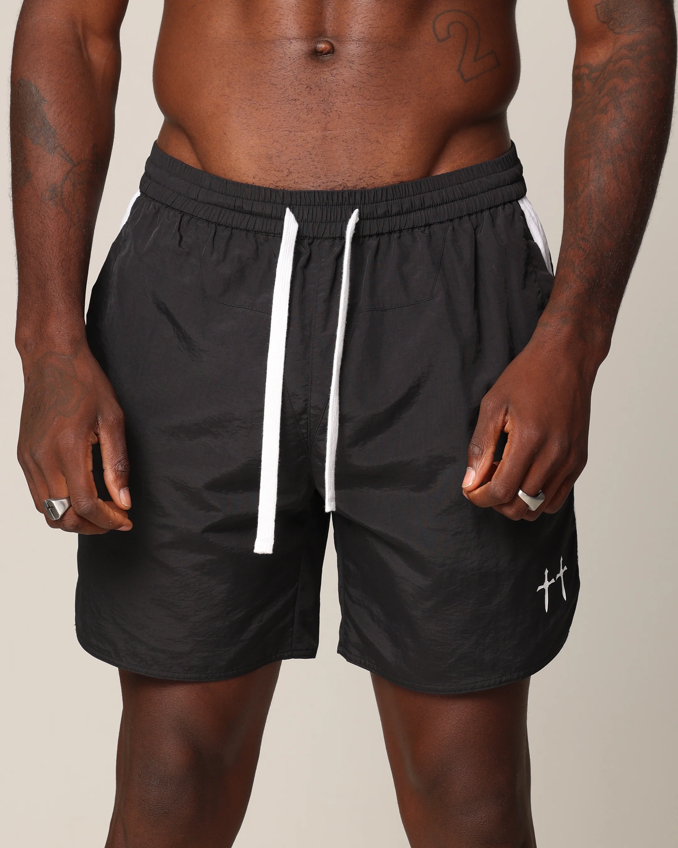 Saint Morta Relic Nylon Shorts Black/White - Image 7