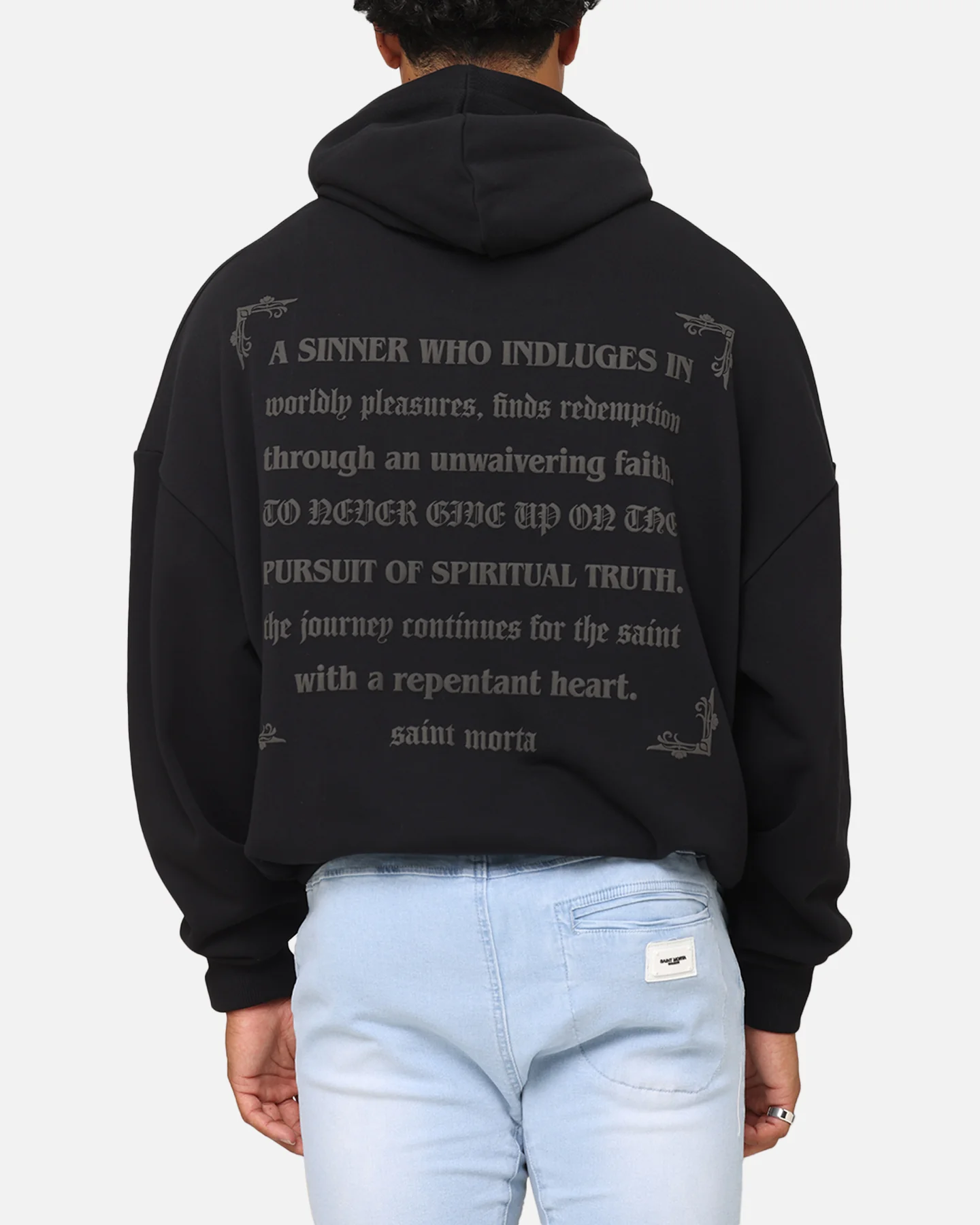Saint Morta Repentant Heart Boxy Hoodie Black/Black - Image 2