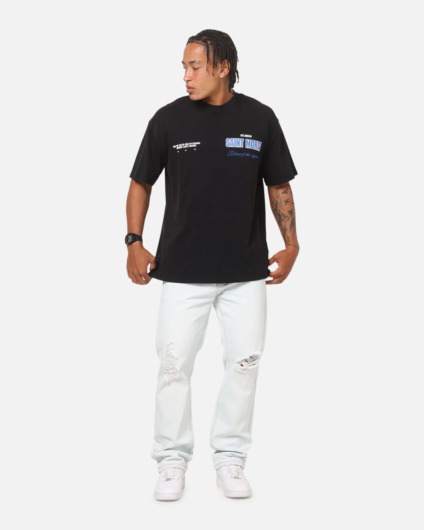 Saint Morta Rise Up Boxy T-Shirt Black Acidwash - Image 5