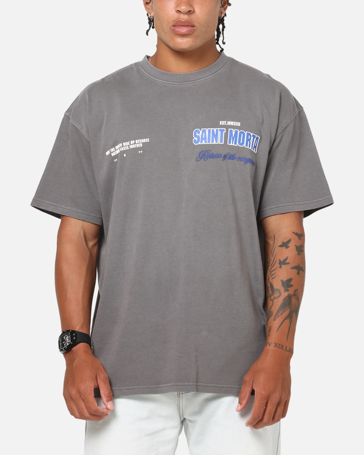 Saint Morta Rise Up Boxy T-Shirt Washed Charcoal - Image 3
