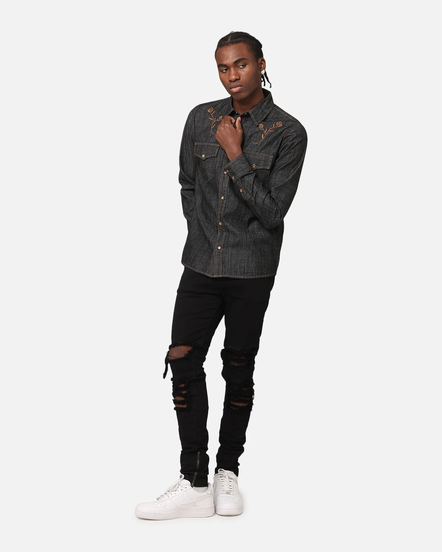 Saint Morta Rodeo Long Sleeve Denim Shirt Black - Image 2